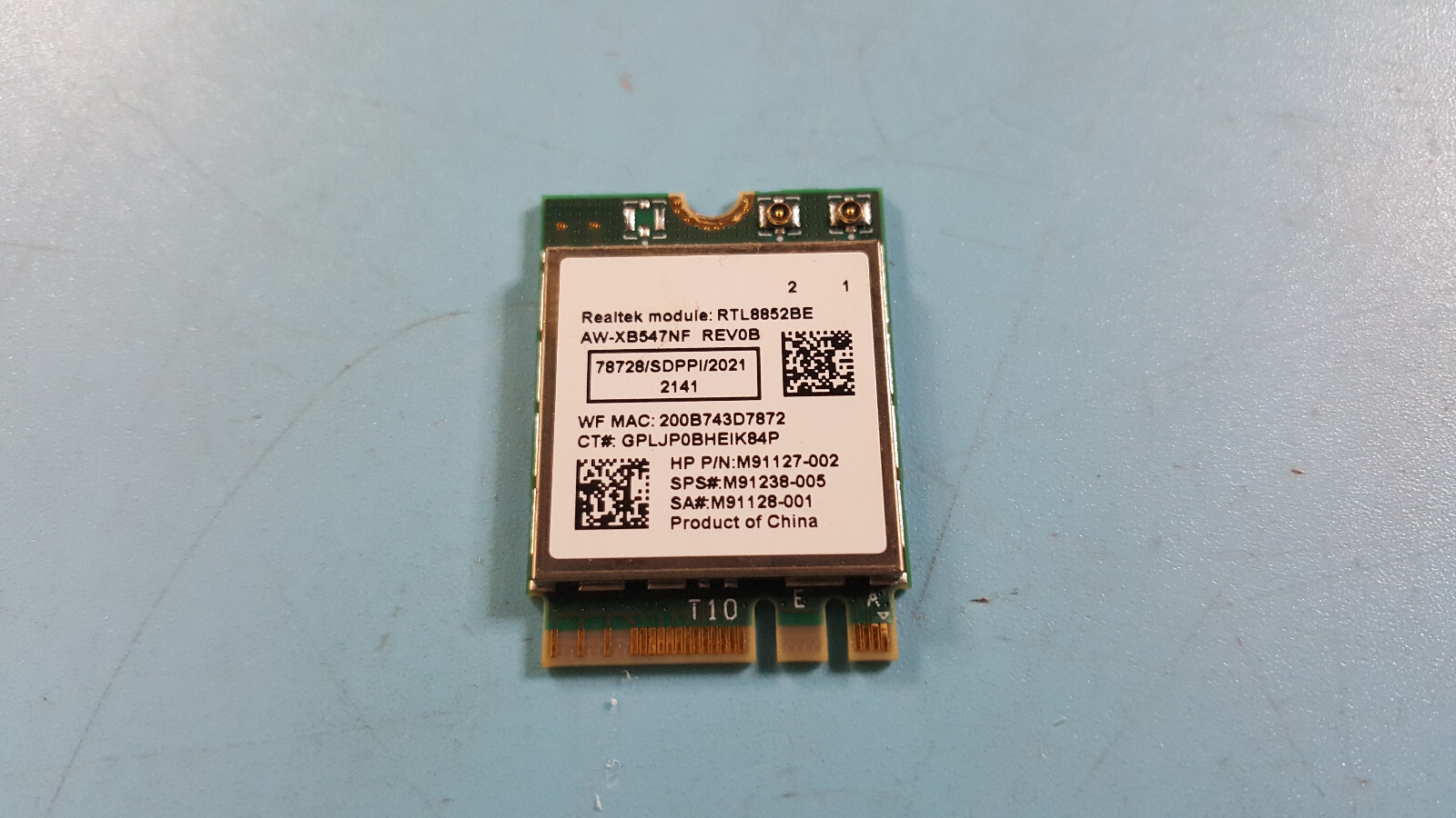 HP RTL8852BE / M91127-002 / M91238-005 Wireless Bluetooth Card