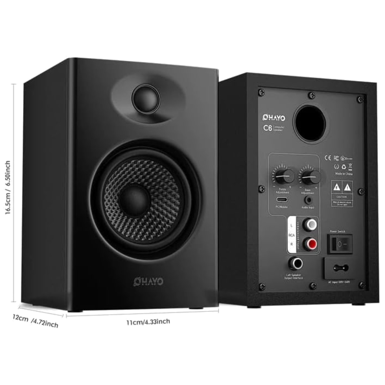 Stylish Black Bookshelf Speakers, 30Wx2 Output, Bluetooth