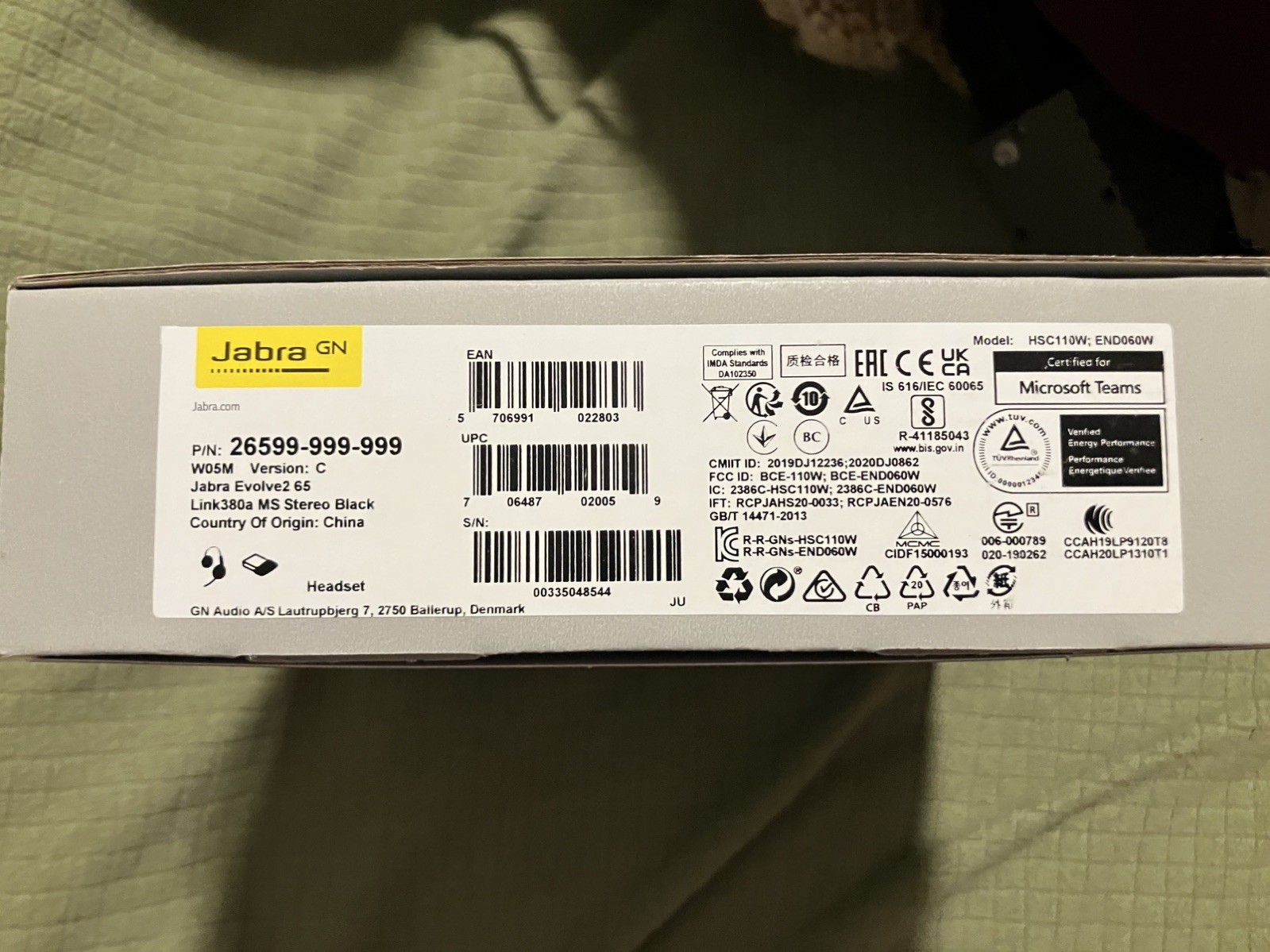 Jabra GN Evolve 2 65 Bluetooth Wireless/USB-A On Ear Headset New
