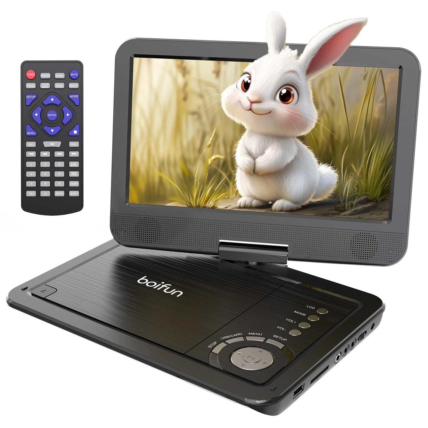 BOIFUN Portable DVD Player with HD Swivel Screen Region Free Remote Control