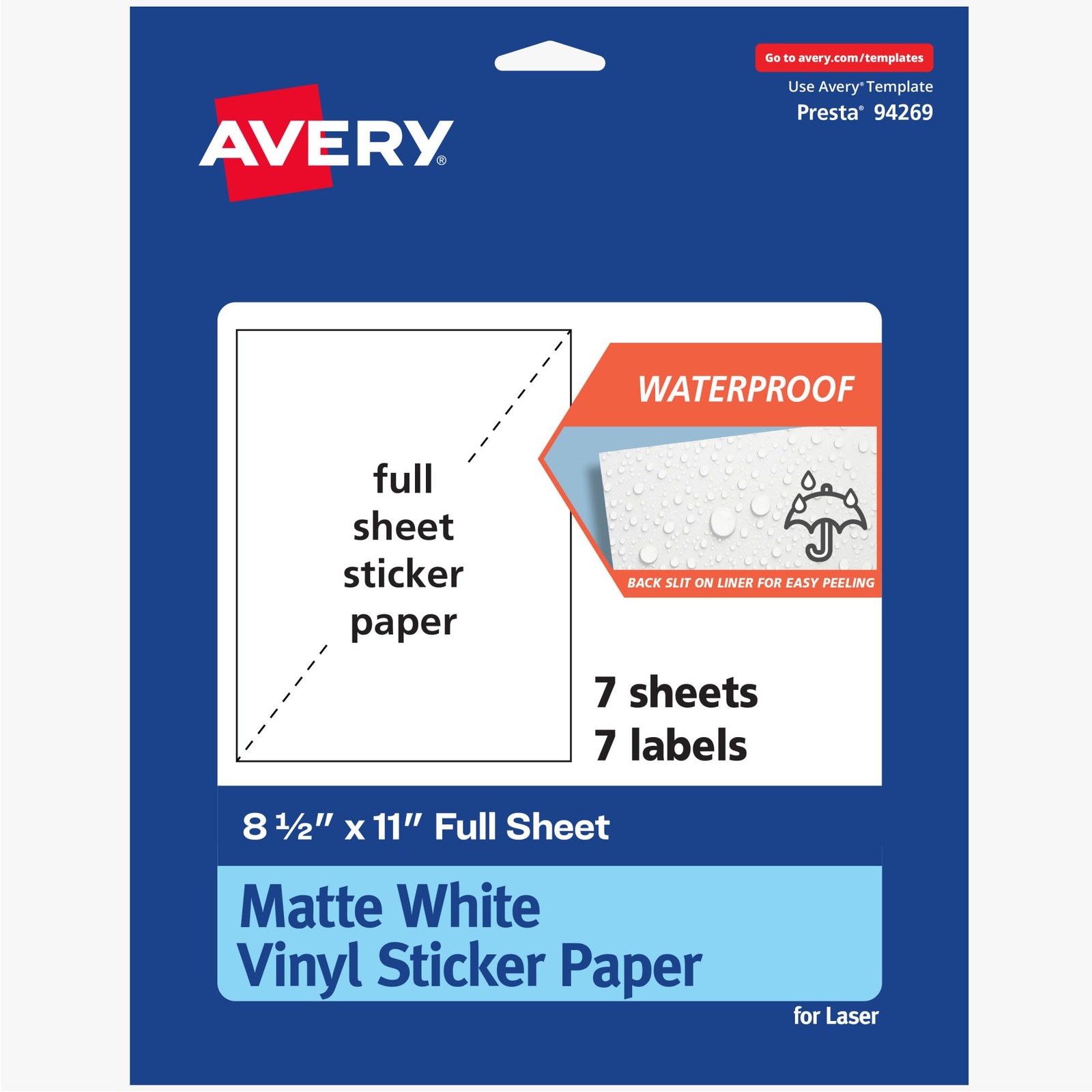 Avery Printable Vinyl Sticker Paper 8.5x11 Matte White Laser Printer 7 Sheets