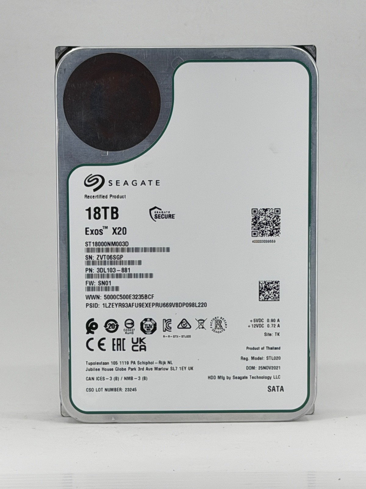 Seagate Exos X20 18TB 3.5" Enterprise SATA Hard Drive - Preowned