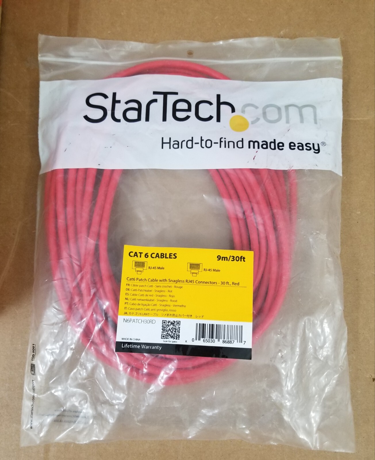 StarTech.com *NEW Cat6 /Patch Cable/Snagless RJ45 Connector-30 FT. /9m RED