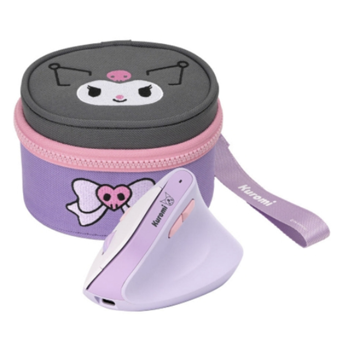 Sanrio Kuromi Vertical Wireless Silent Mouse Ergonomic Rechargeable + Pouch Set