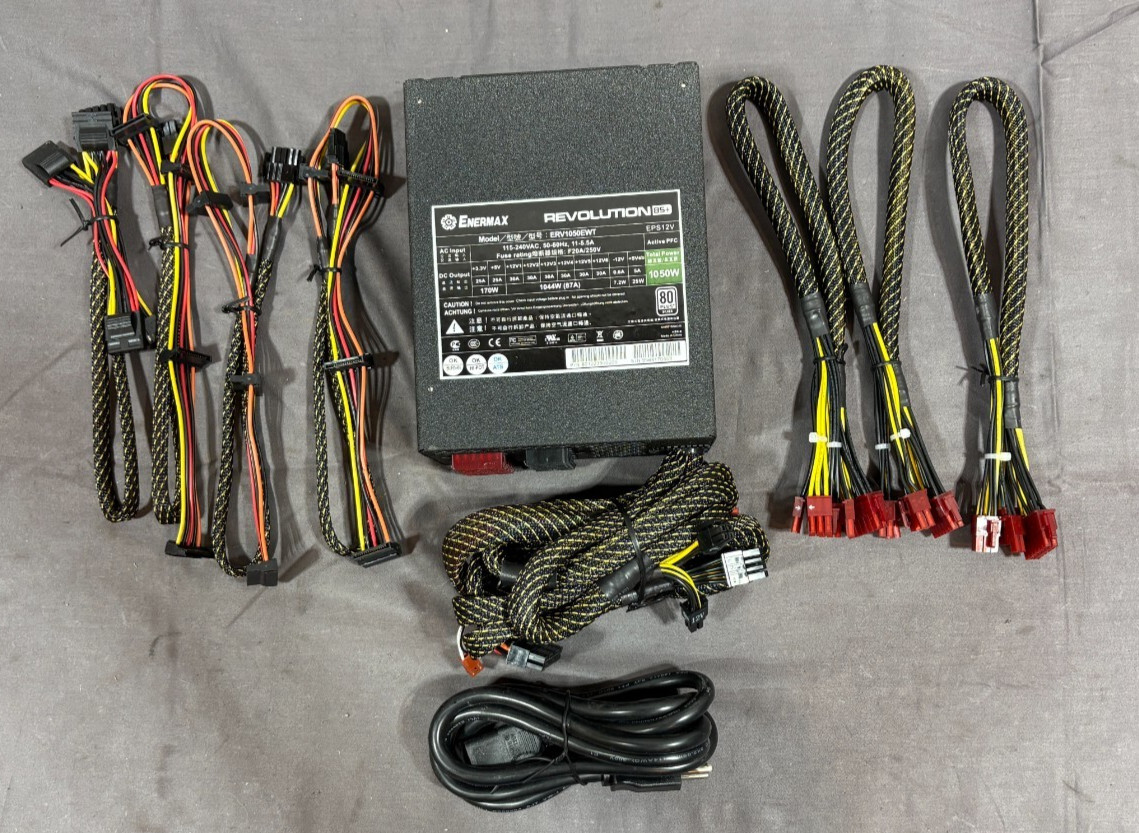 Enermax Revolution 85+ ERV1050EWT 1050-Watt Computer Power Supply & Cables NEW