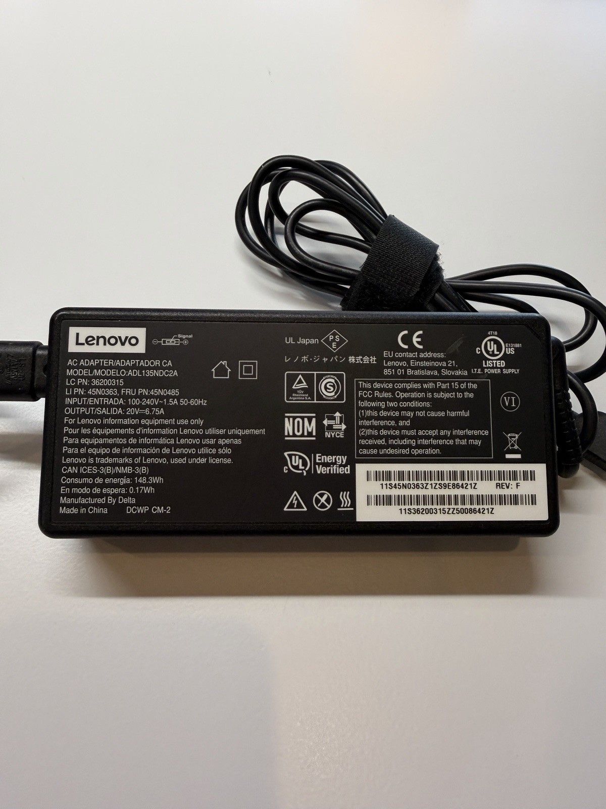 OEM Lenovo 135W AC Adapter Power Supply 20V 6.75A ADL135NDC2A 45N0485 Slim Tip