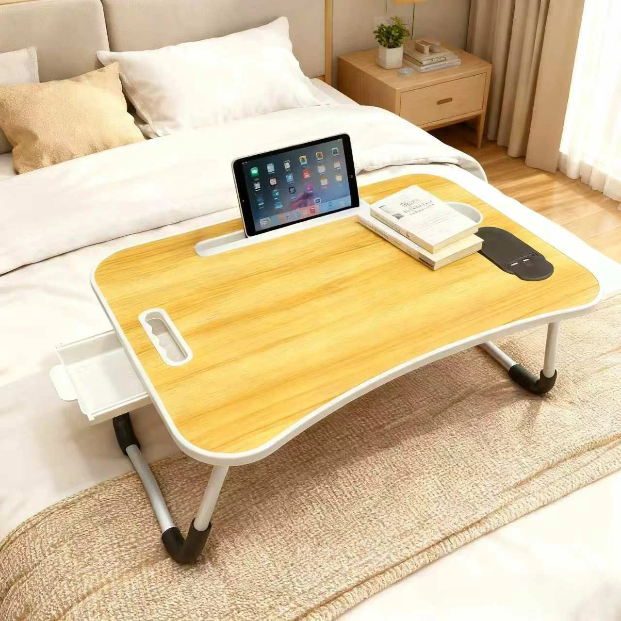laptop bed table, non-slip folding lap desk, multi-function laptop tray, portabl