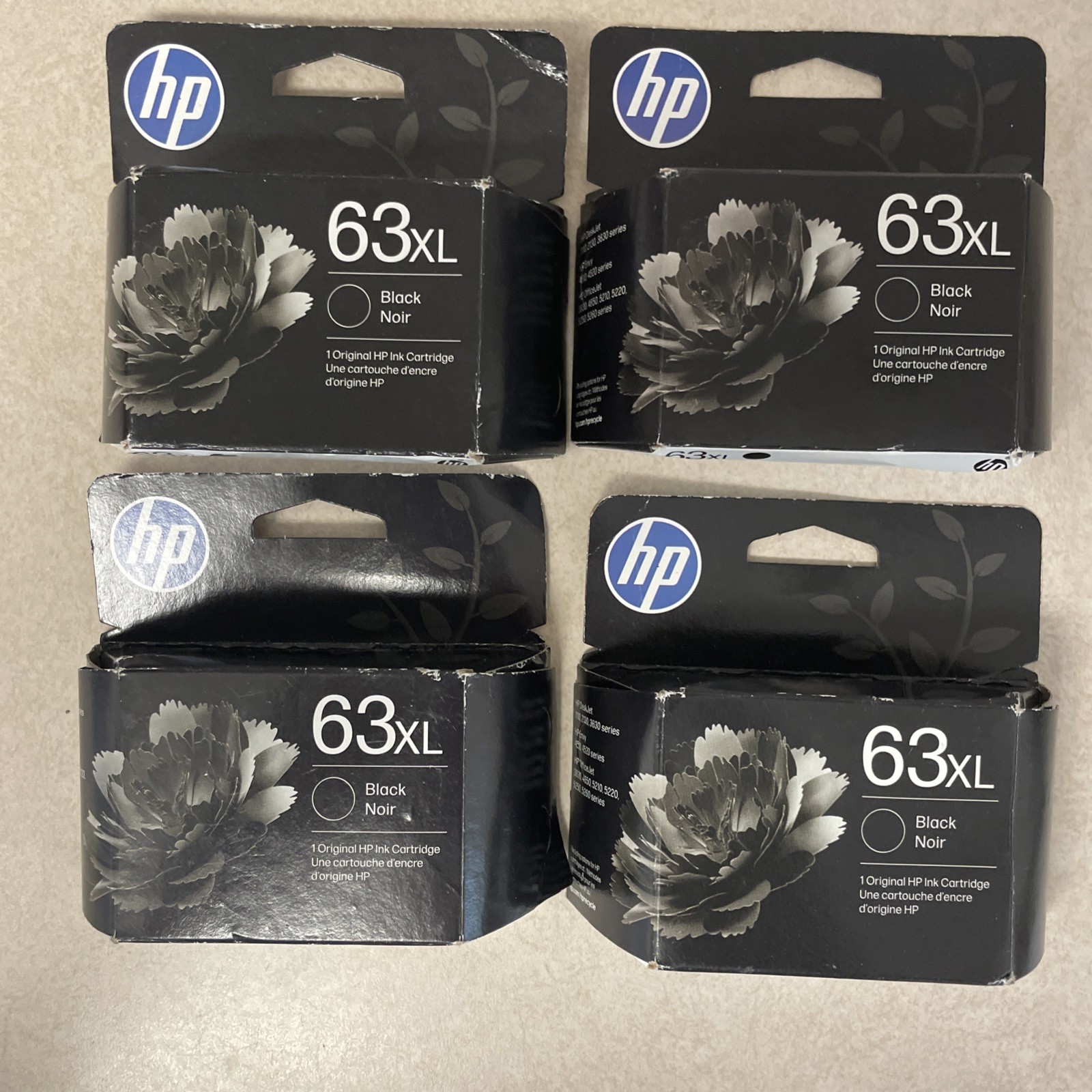 4 HP 63XL Black Ink Cartridge New Exp October 2027