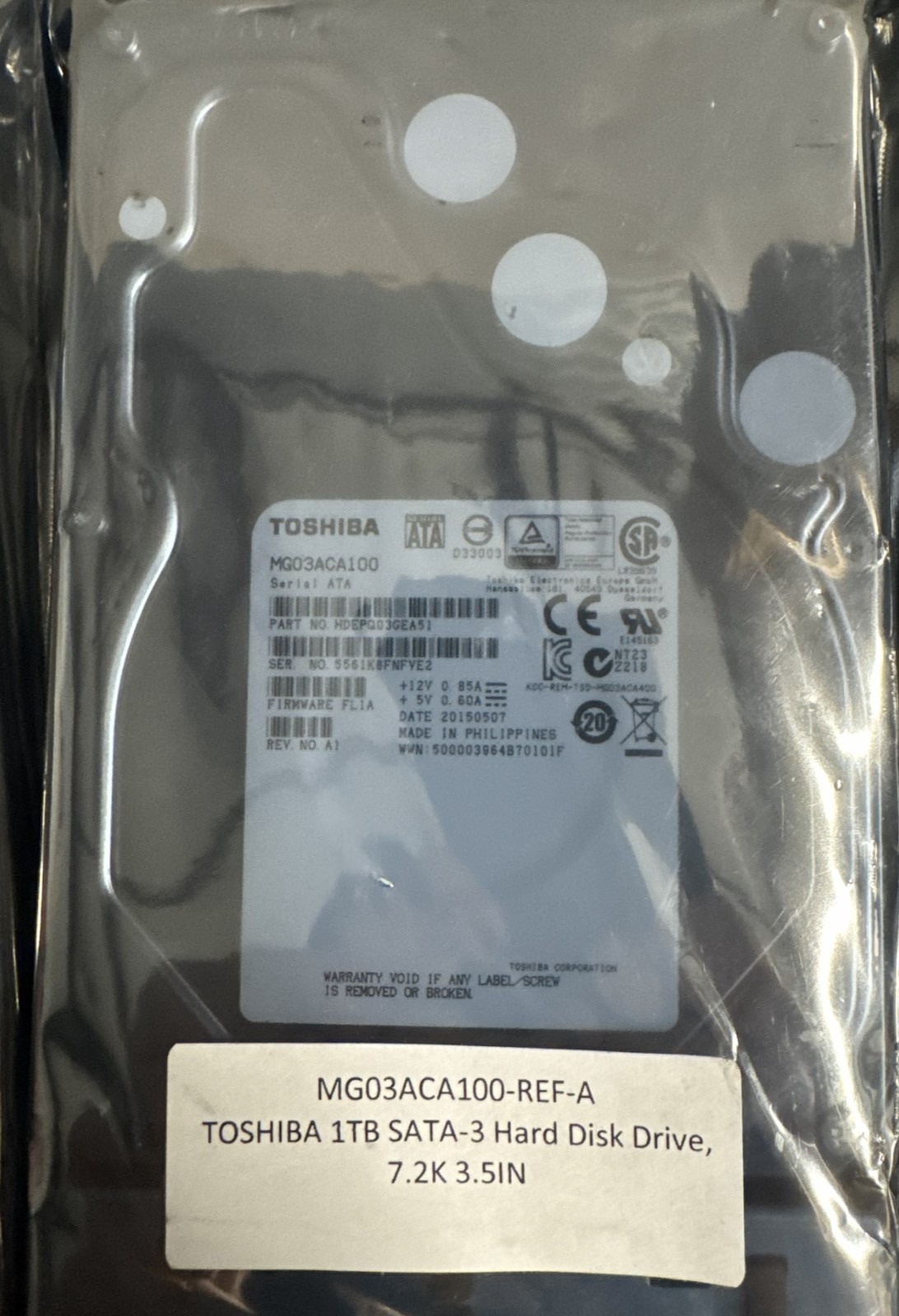 NEW 3C46W 03C46W MG03ACA100 Toshiba 1TB 7200RPM 6Gbps 3.5" SATA HDD Hard Drive