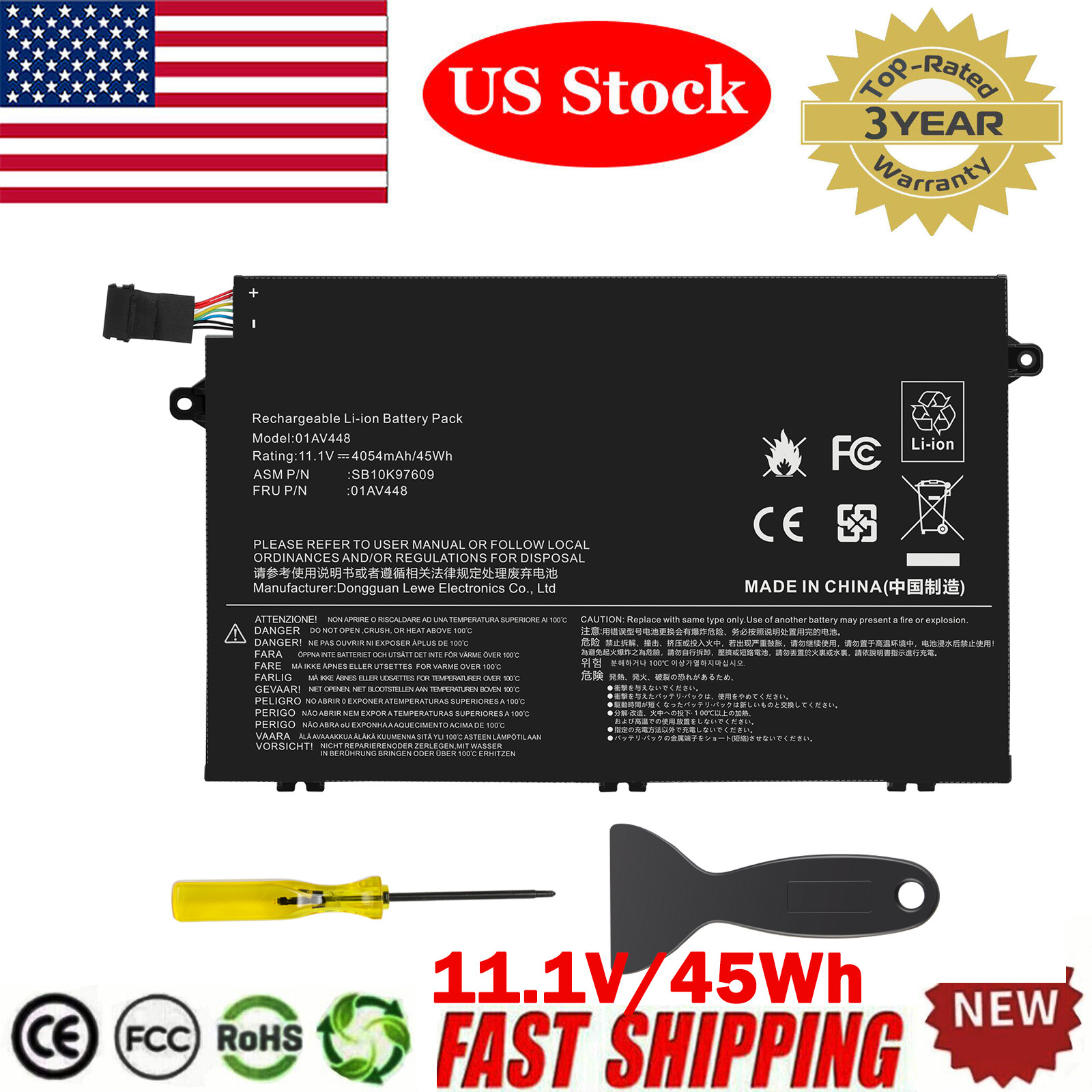 New L17L3P51 L17M3P52 01AV445 Battery for Lenovo ThinkPad E480 E485 E580 E590
