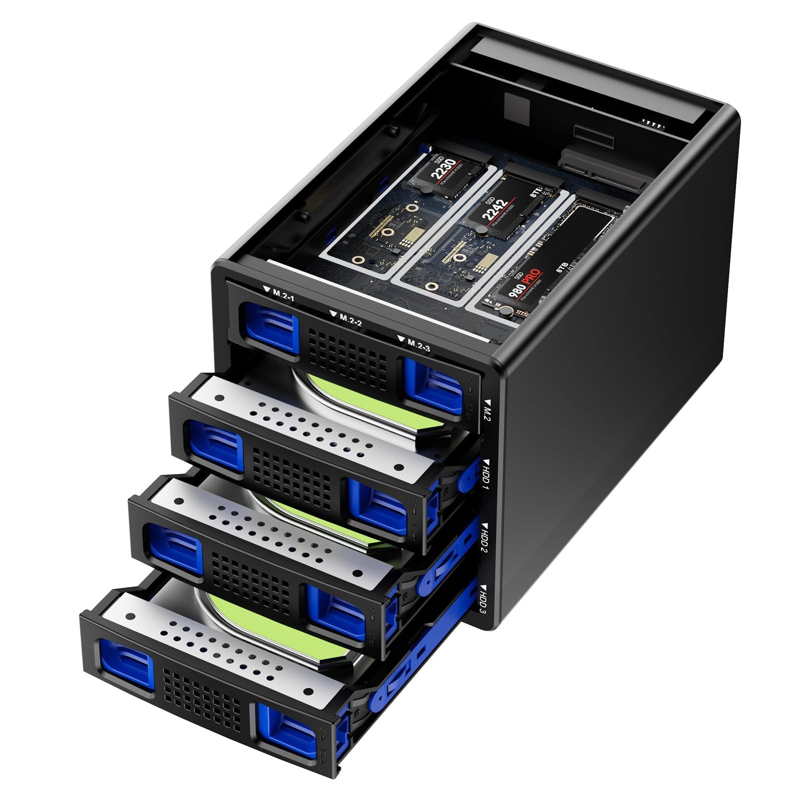 CENMATE Hybrid 3*2.5/3.5" SATA HDD/SSD+3* M / B+M Key M.2 NVMe Enclosure with...