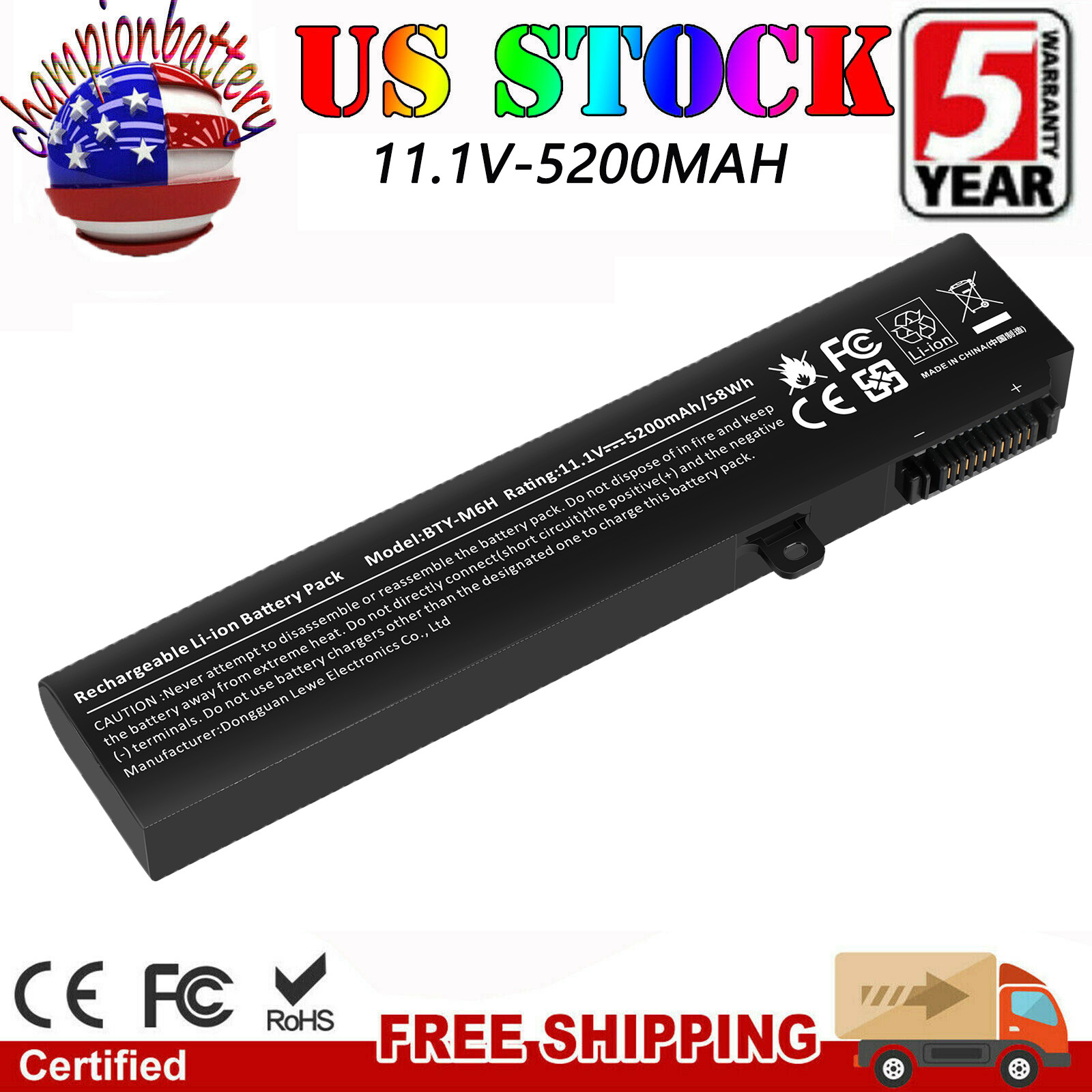 BTY-M6H Battery For MSI GE62 GL72 GE63 GP72 GE72 GP72 GE73 MS-16J3 MS-1795 1792