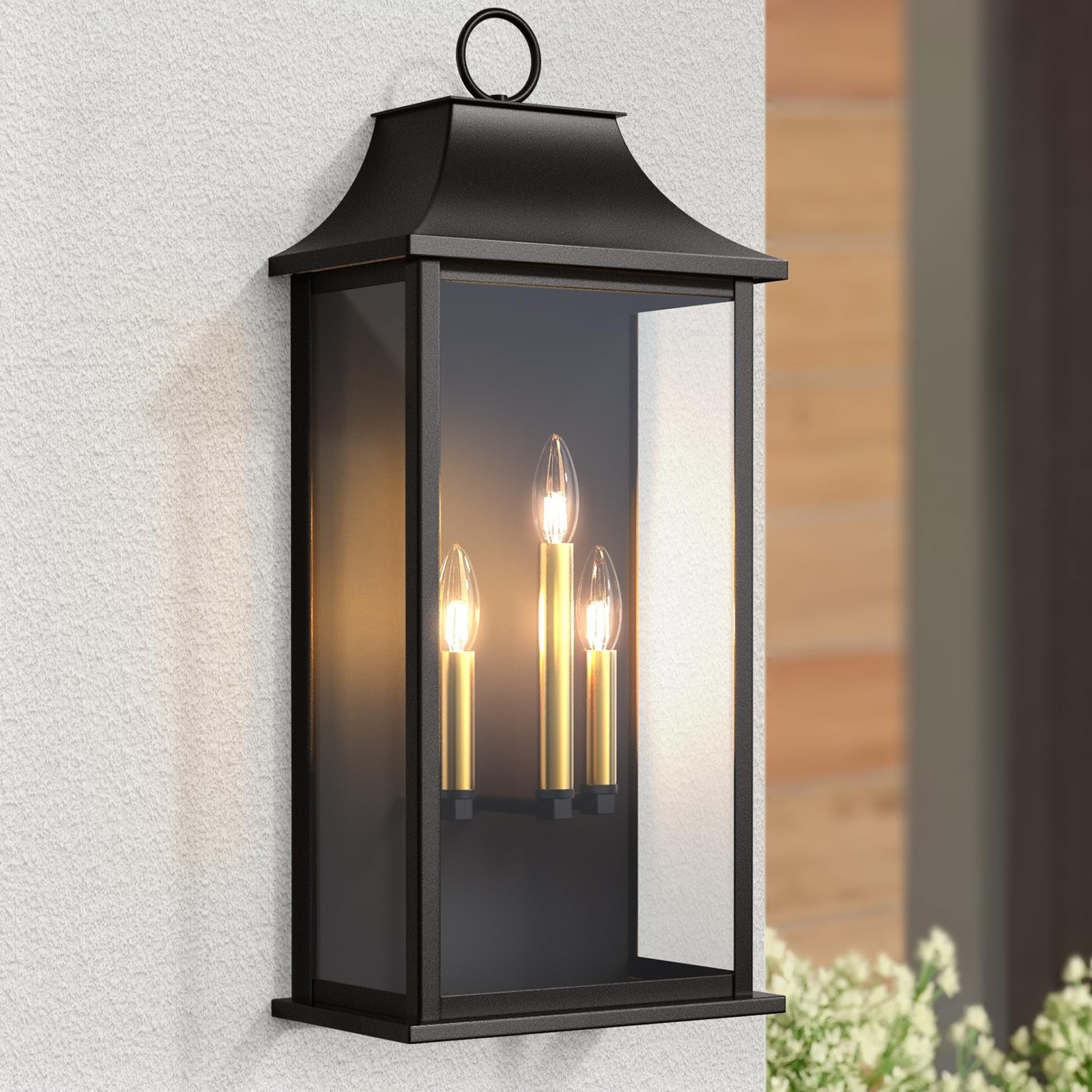 Dusk to Dawn Outdoor Wall Light 3-Light, 25.3" Large Outdoor Light Fixture, B...