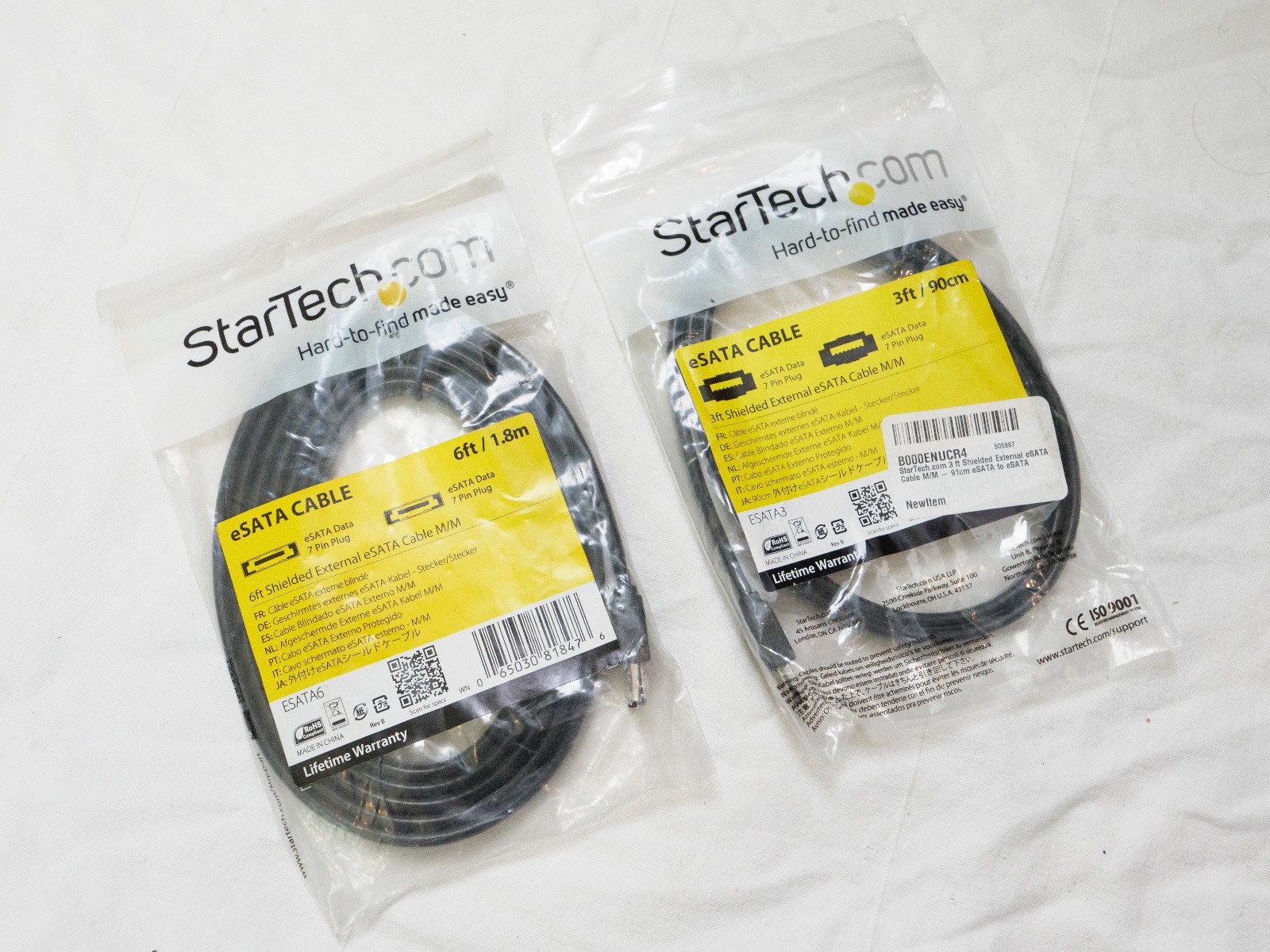 2x eSATA cables, 3ft & 6ft, NEW StarTech.com Shielded External eSATA Cable M/M
