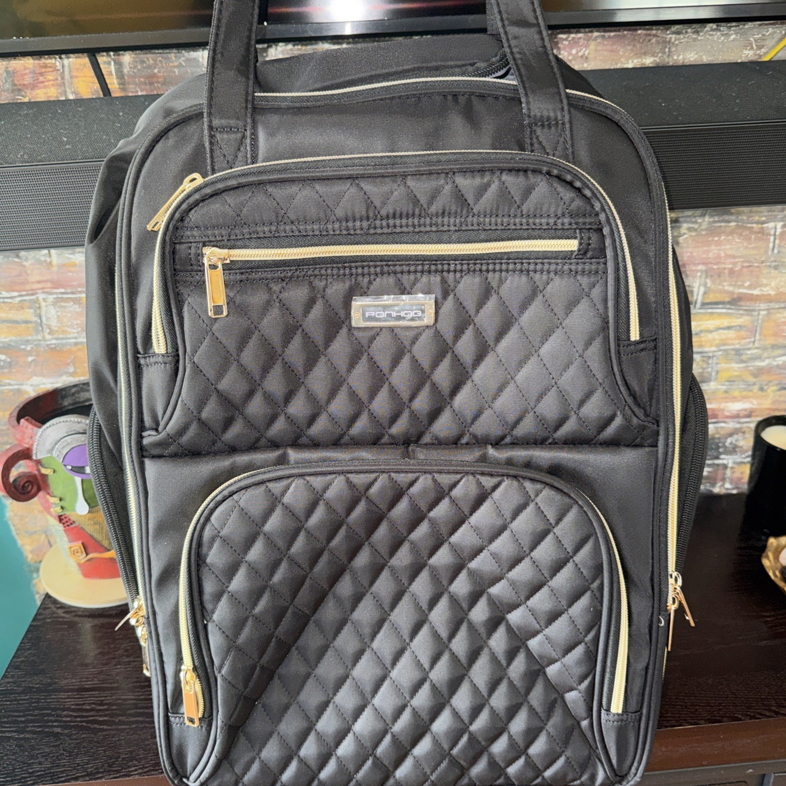 Rare Rolling Laptop Bag Backpack Wheeled Computer Bag Black Gold See DESC