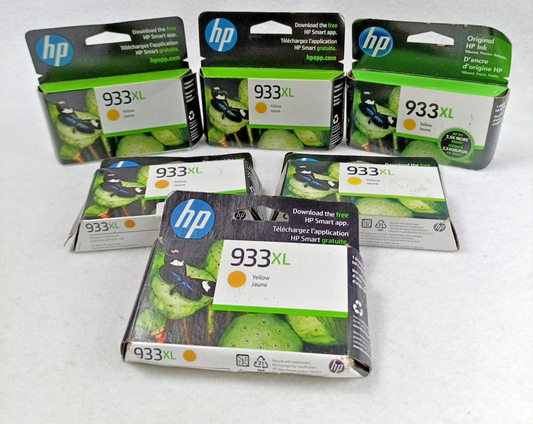 HP 933XL Yellow Ink Cartridges Genuine OEM Exp 2023-2025 Lot of 6