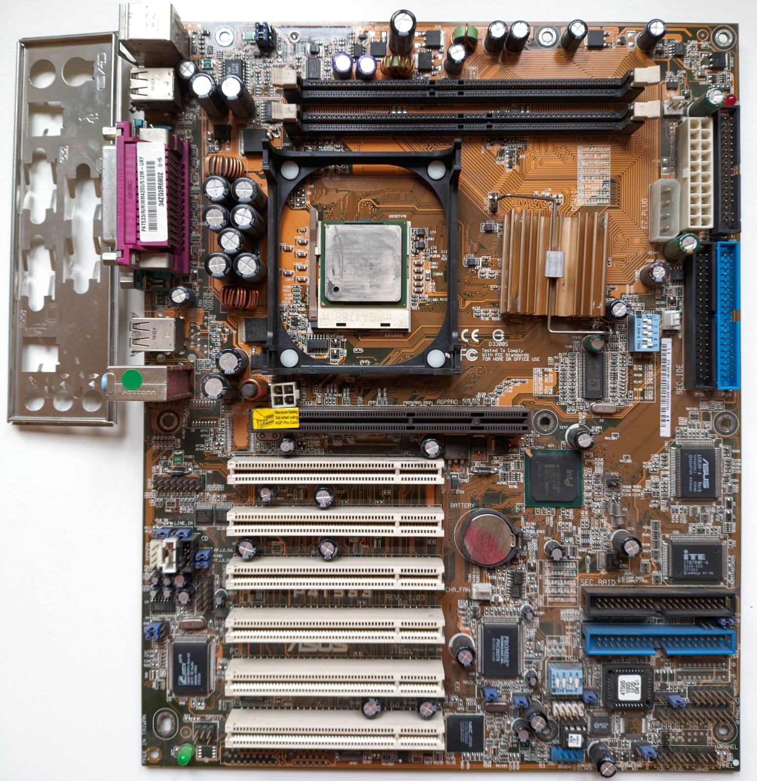 ASUS P4T533 Motherboard Soc 478 Intel 850E RDRAM AGP Pro Untested, Rare Vintage
