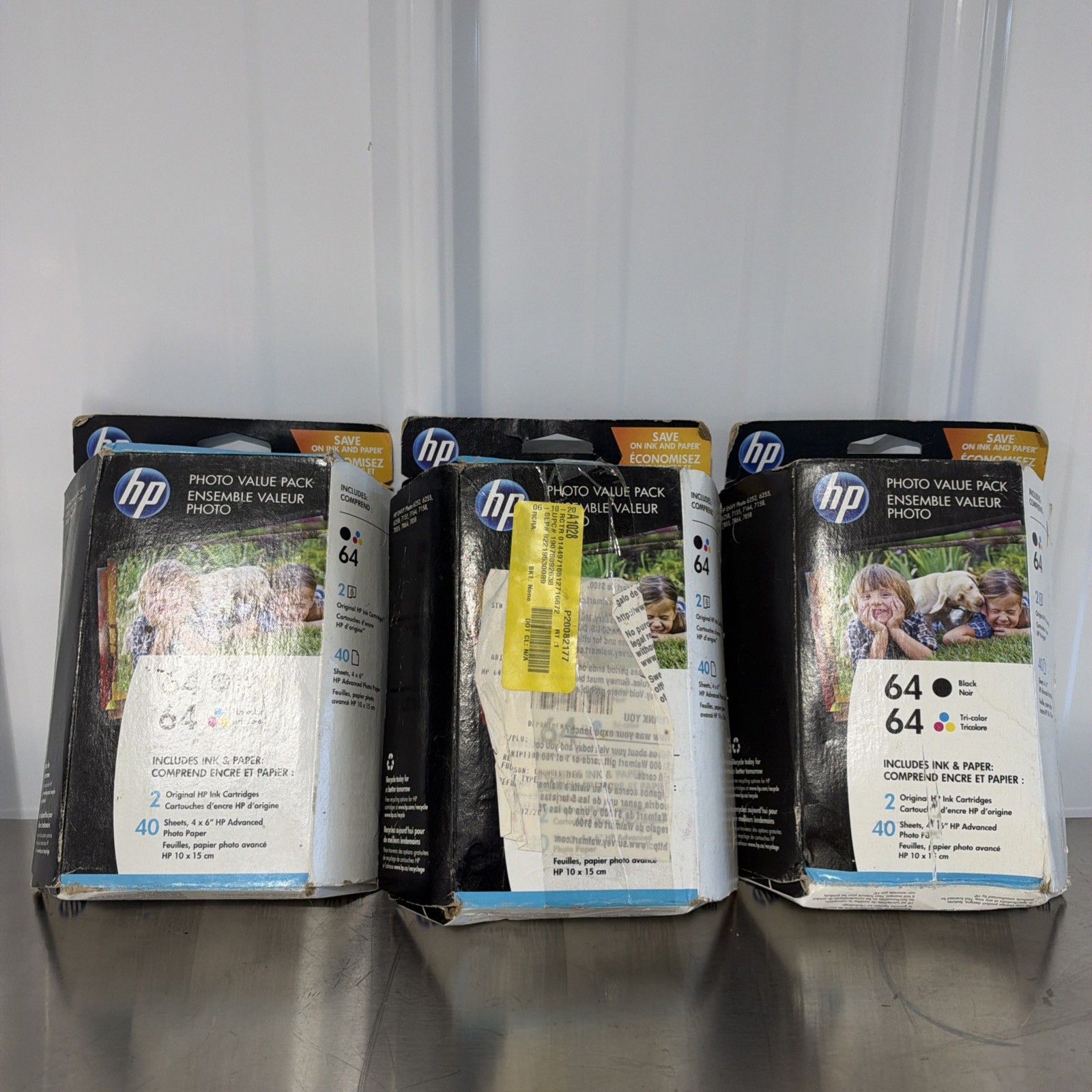 Lot Of 3 Hp 64 Black Tri Color Ink ,new Old Stock