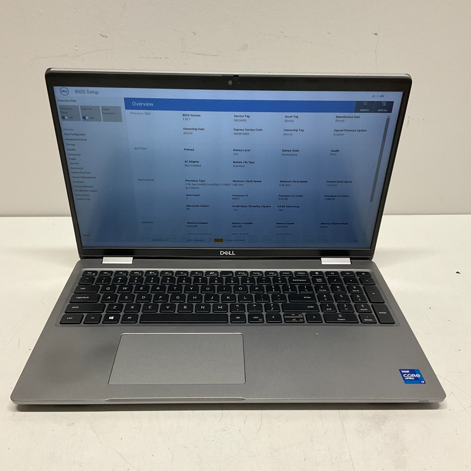 Dell Precision 3560 15.6" Intel i7-1185G7 8GB RAM Quadro T500 NO HDD NO OS