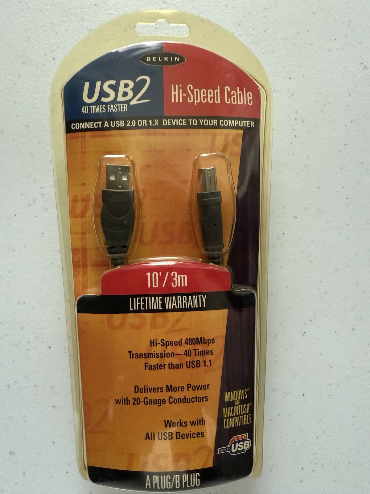 Belkin USB 2.0 F3U133-10 USB2 Hi-Speed Cable 10ft (3 meters) USB A/B Plug PC/Mac