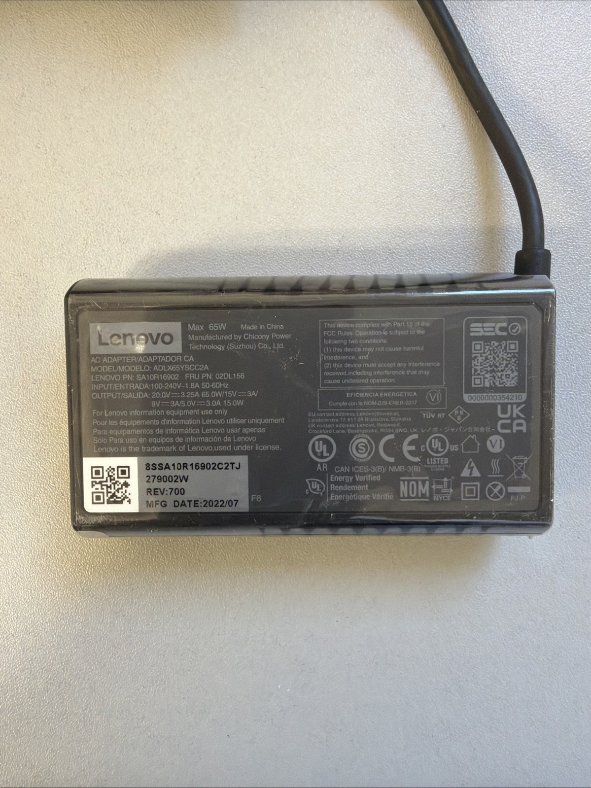 Lot Of 8 Genuine LENOVO 65W  20V  3.25A  TYPE C  AC ADAPTER Mixed Model Numbers 