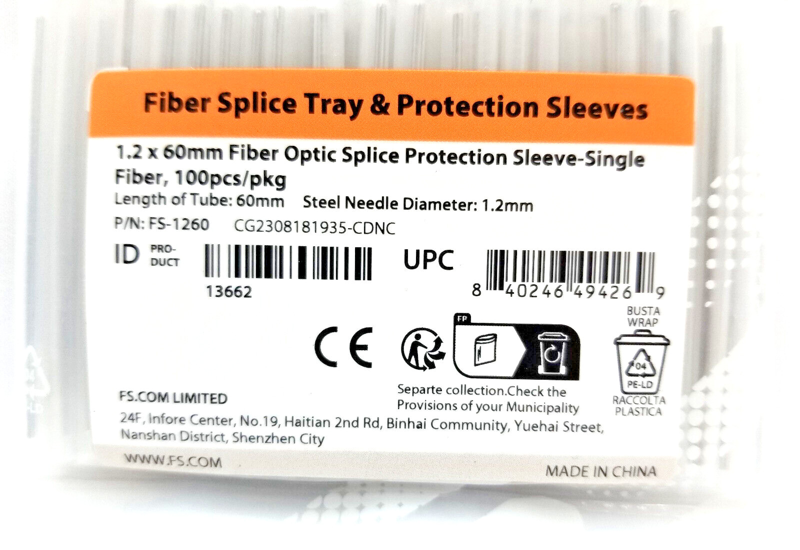 100pc 60 x 1.2mm (3.75 OD) Fiber Optic Splice Protector Sleeves Tube Pigtail