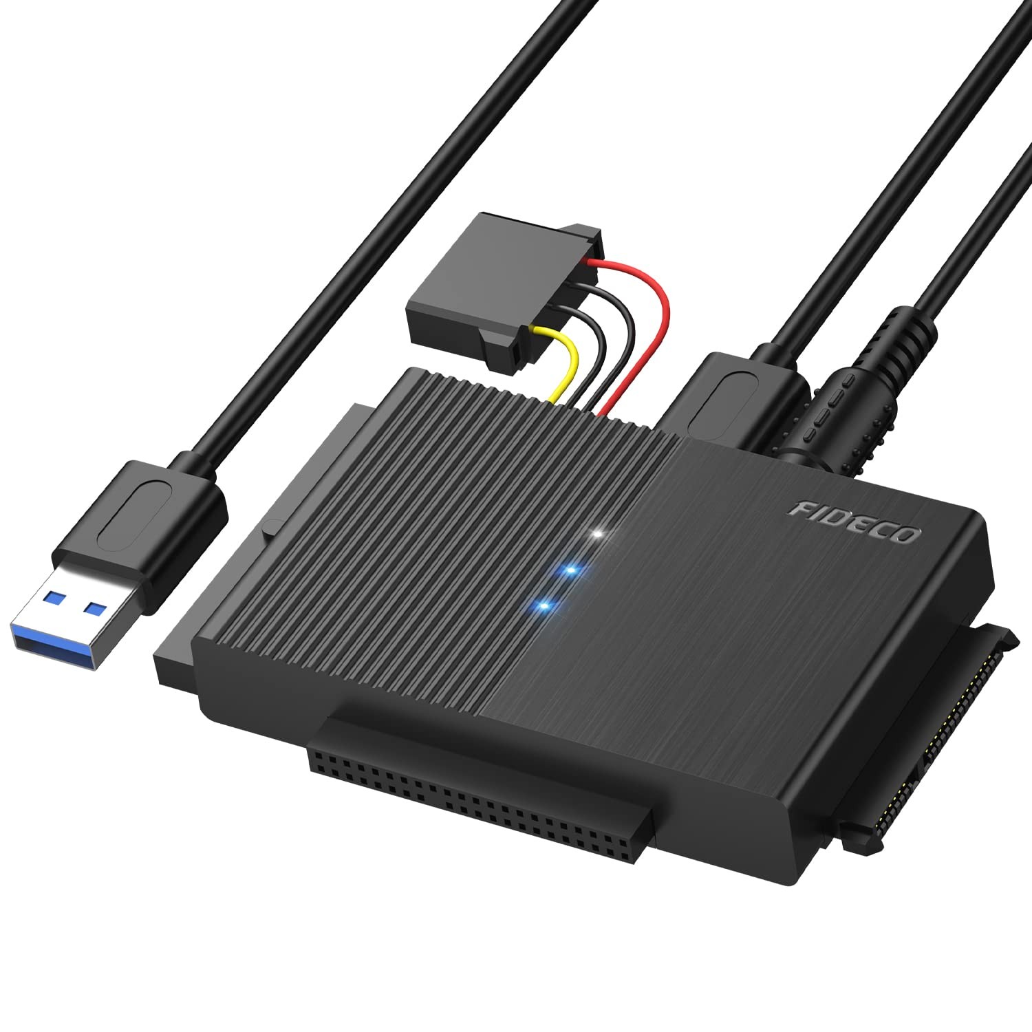 FIDECO USB 3.0 to SATA or IDE Adapter, Hard Drive 3.7*2.3*0.5 inches, black