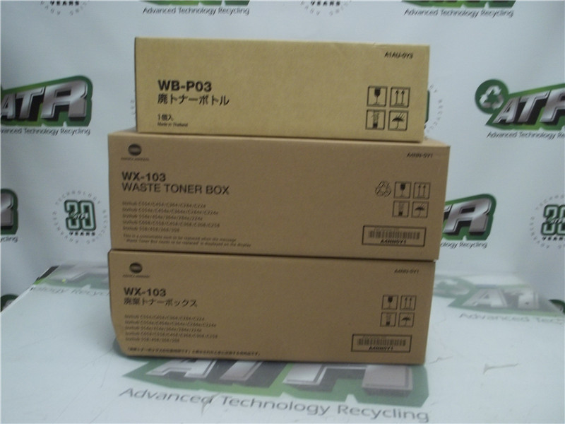 Konica Minolta Waste Toner Boxes, Two WX-103 and One WB-P03, New In Box Bundle