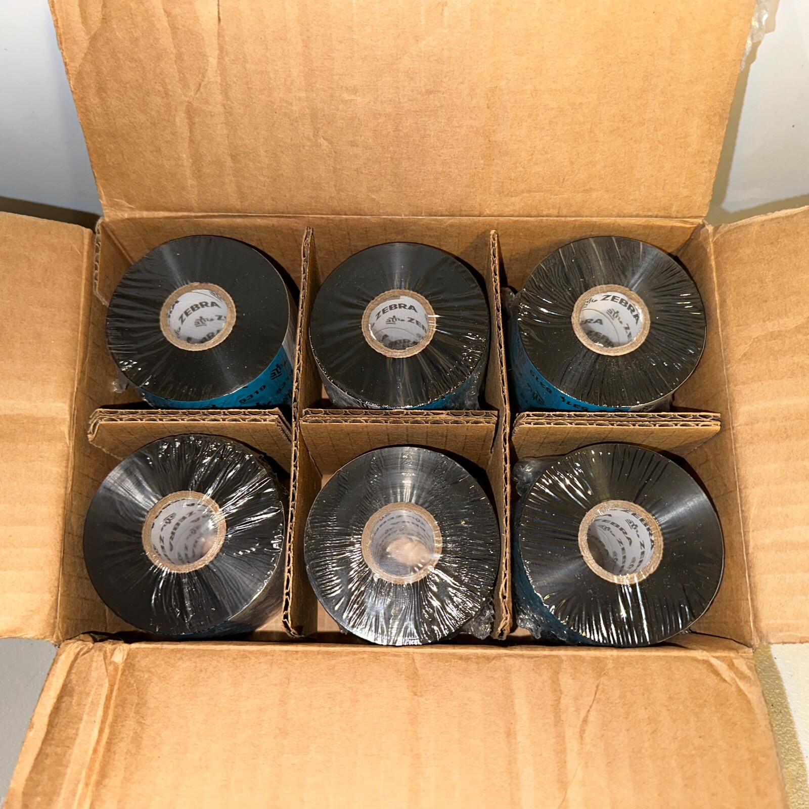 6Pk Zebra 05319BK08345 Performance  5319 Wax Ribbon Black 3.27inx1476ft