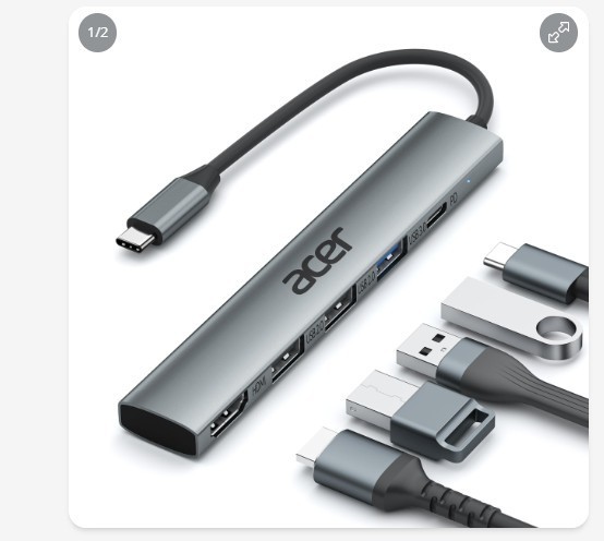 Acer 5 in 1 USB C Hub with 4K HDMI, 100W Power Delivery, 3 USB A Data Ports, ...