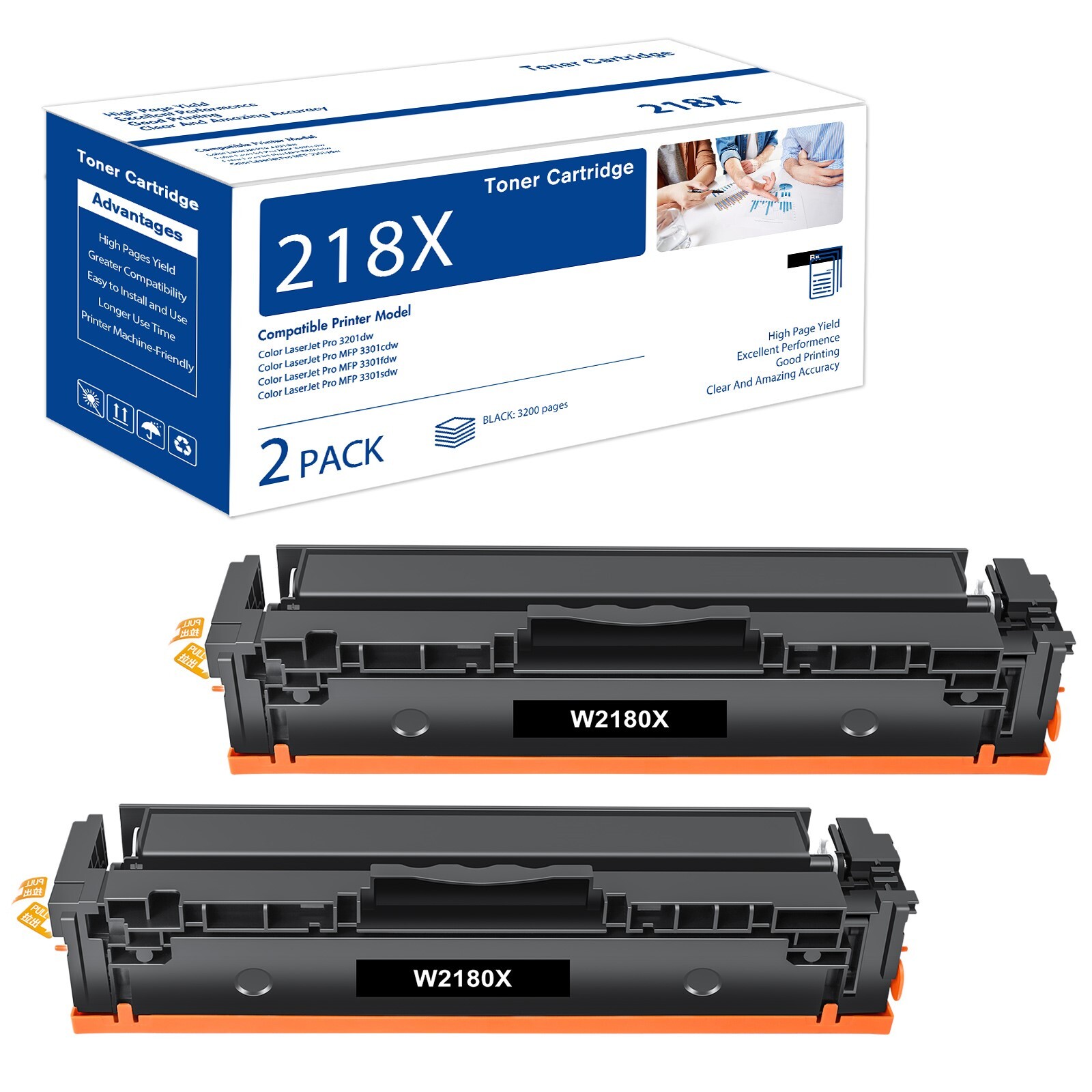 2PK Laserjet Ink Toner 3201dw Replace for HP W2180X W2181X No Chip High Yield