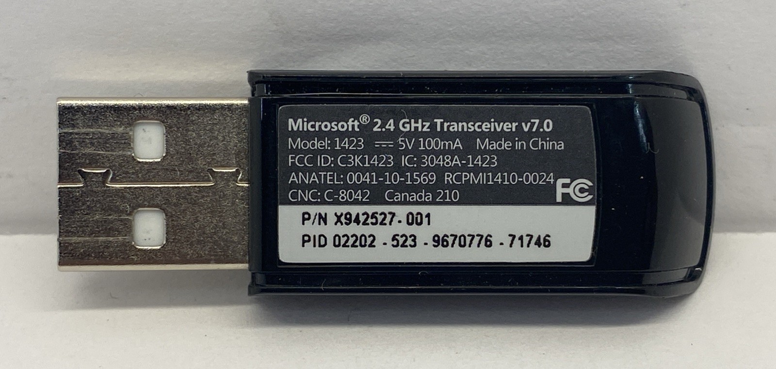 Genuine OEM Microsoft 2.4Ghz Black Dongle Transceiver v7.0 Model 1423 TESTED