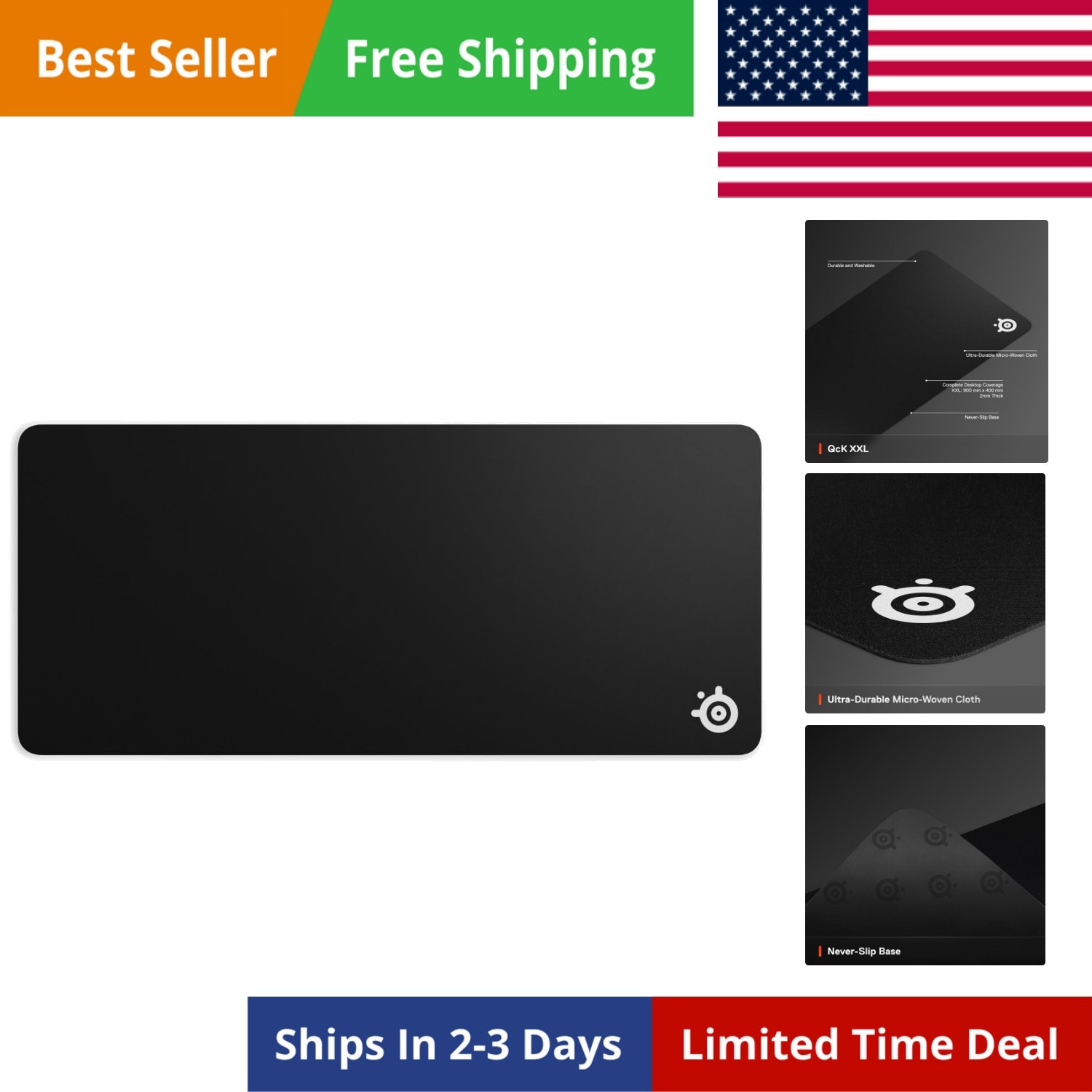 QcK XXL Gaming Mouse Pad – XXL Fabric – Perfect Movement Tracking and Stabili...