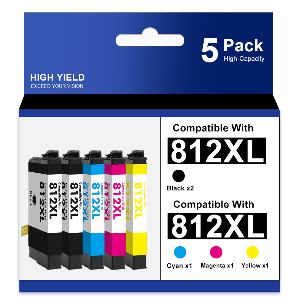 5 PACK 812XL Ink Cartridge ForEpson WorkForce EC-C7000 WF-7310 WF-7840 WF-7820