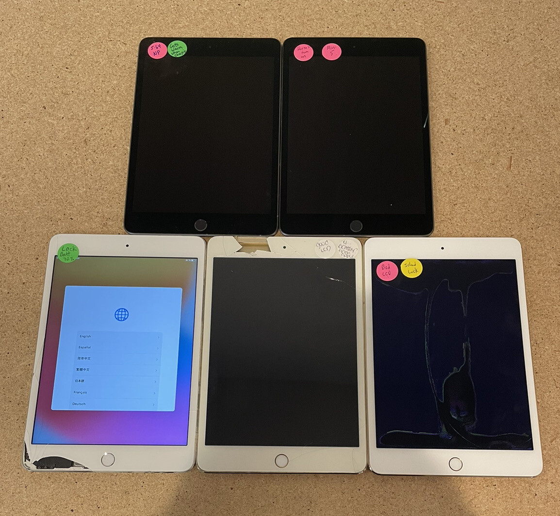 AS IS Lot of 5 Mixed Apple iPad mini 4 and Mini 5 - SALVAGE LOT #70924