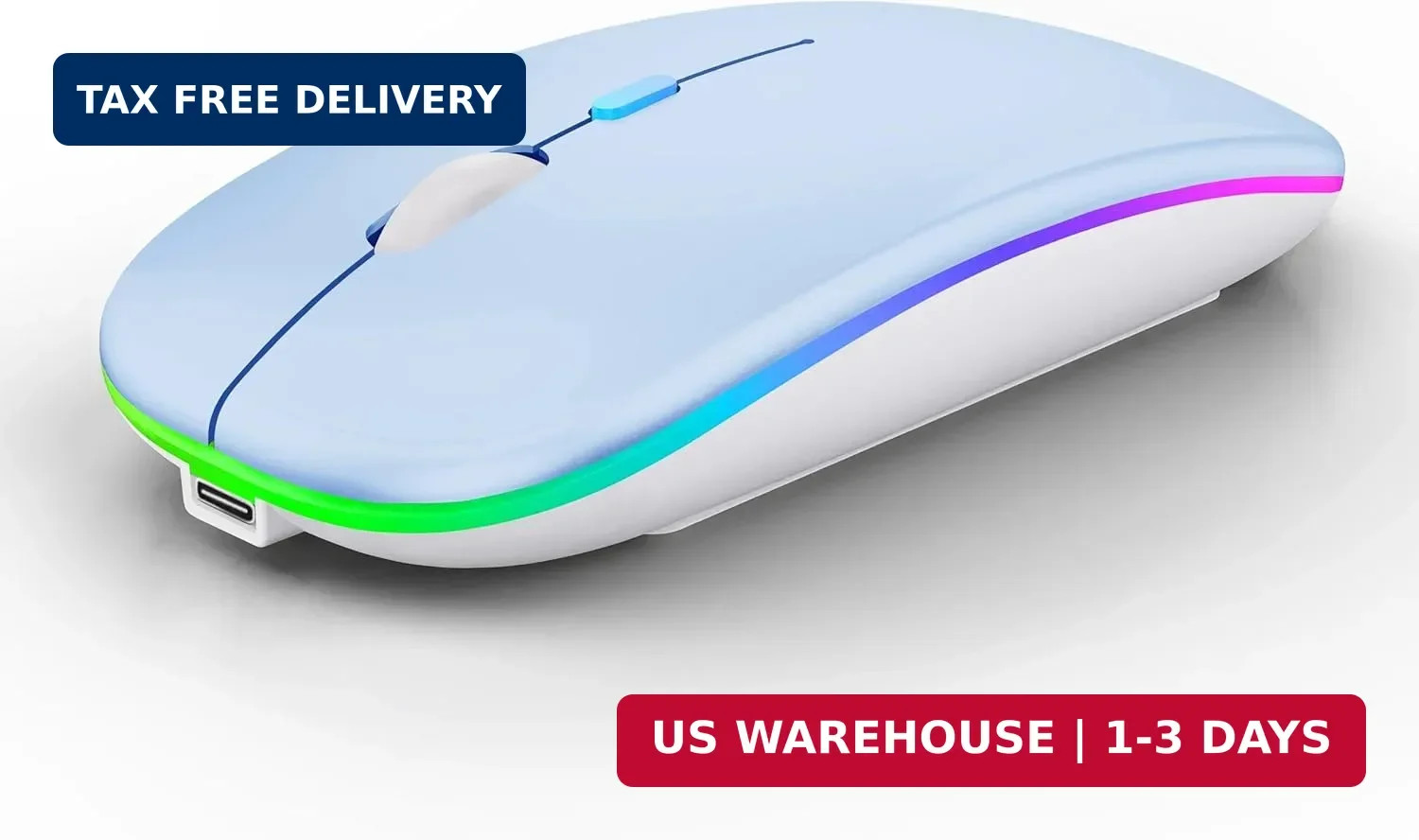 WREANU Wireless Bluetooth Mouse, Rechargeable Laptop Mice, Blue