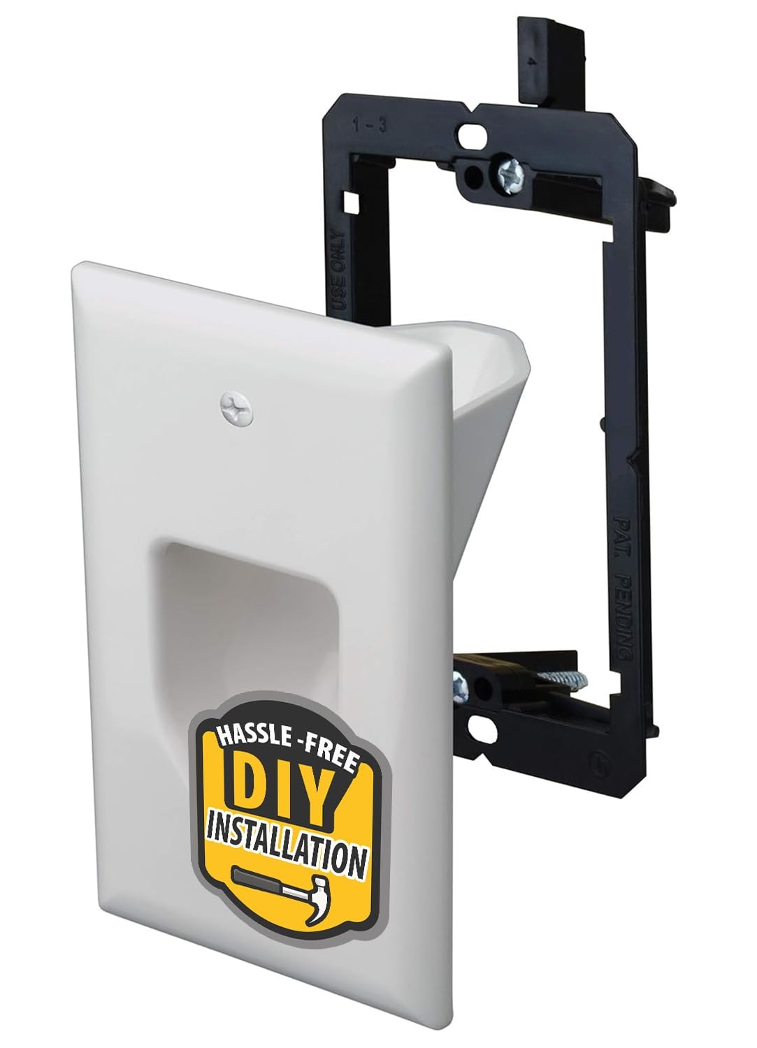 DataComm 1 Gang Recessed Cable Wall Plate Bracket DIY Cord Hider 4 Cords