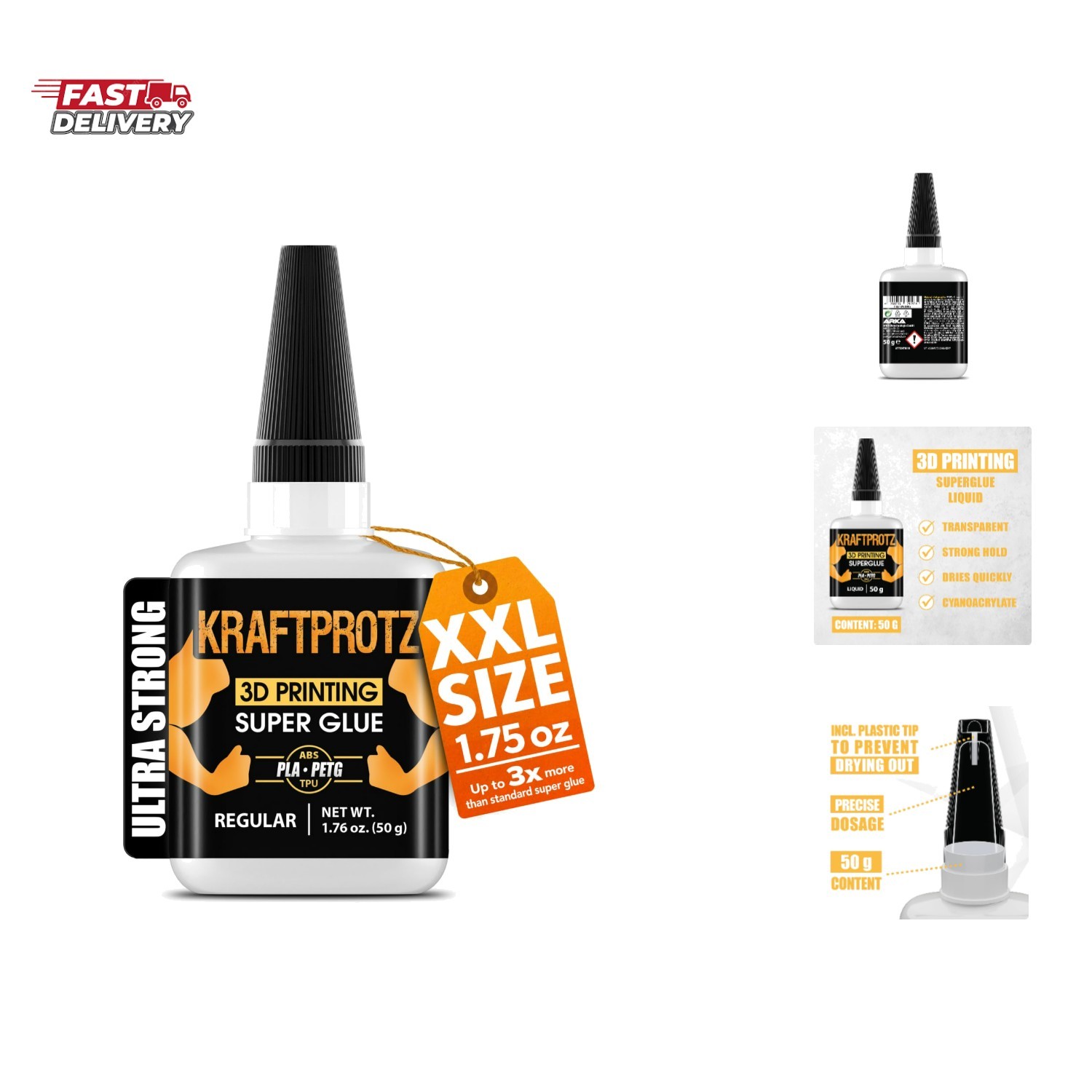 3D Printer Super Glue Thin for PLA, ABS, PETG, TPU & Nylon – 1.76 oz XXL – Ca...