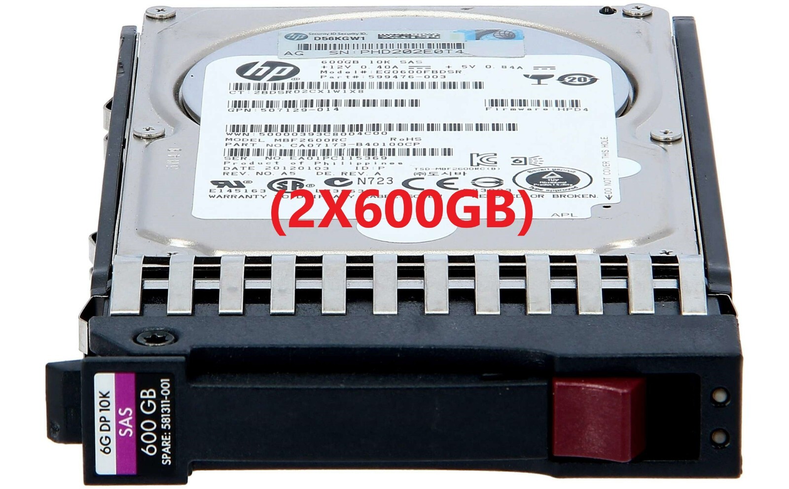 KIT OF 2 HP 600GB 6G SAS 10K rpm SFF 2.5'' Hard Drive 581311-001 581286-B21