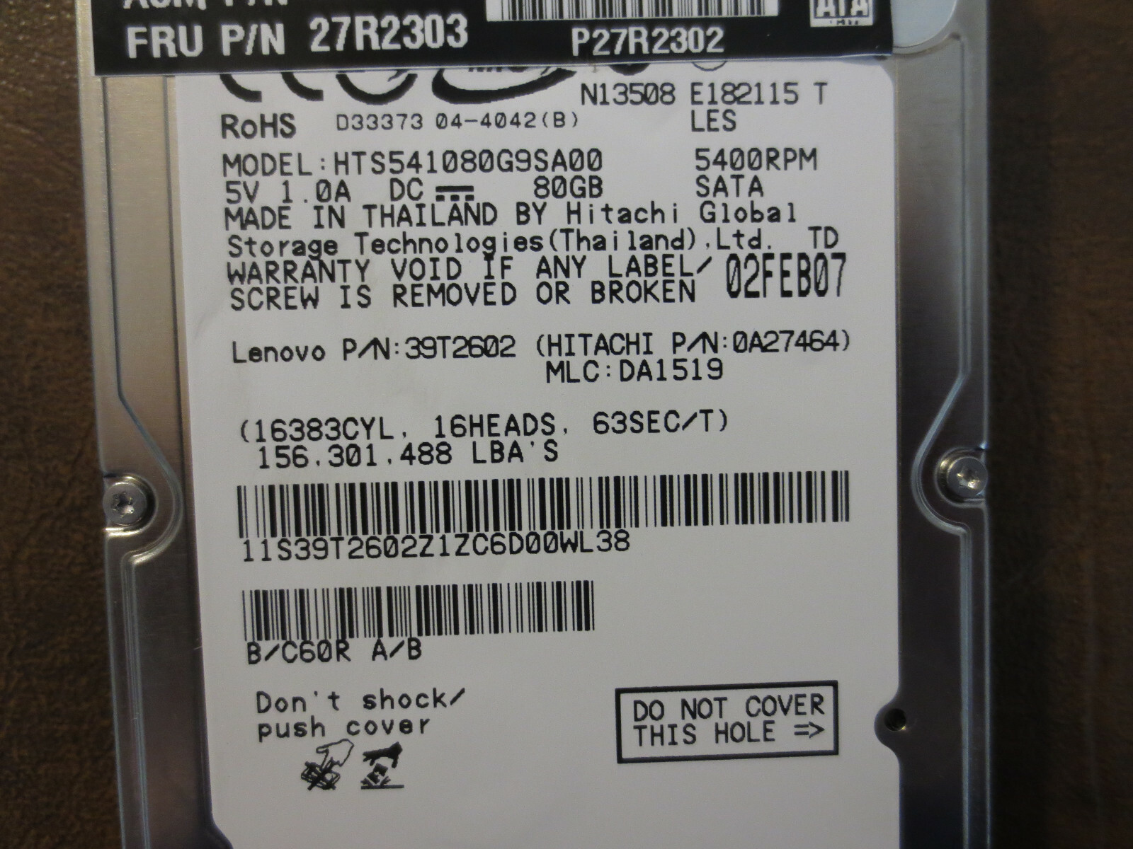 Hitachi HTS541080G9SA00 PN:0A27464 MLC:DA1519 80gb 2.5" Sata HDD