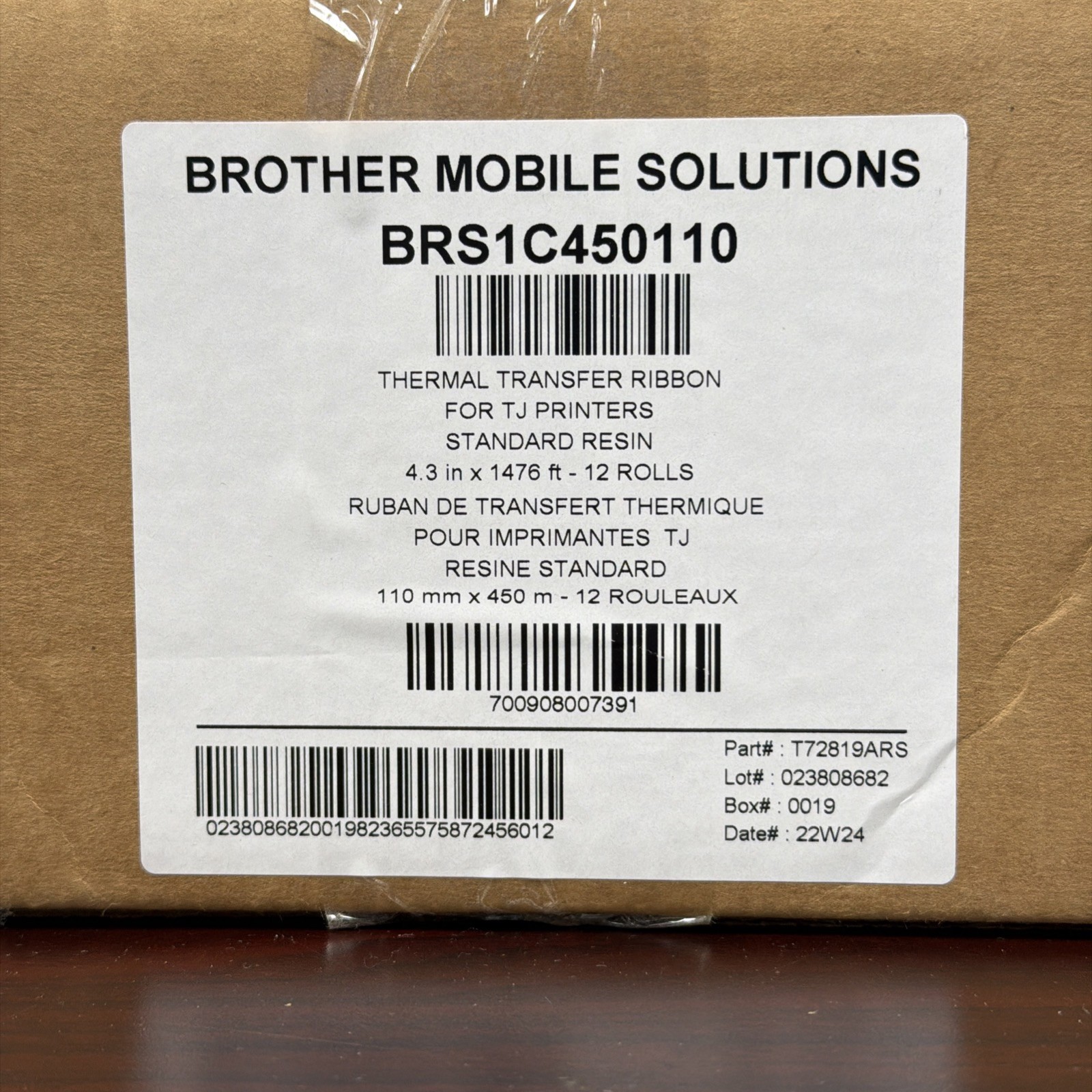 BROTHER Resin Black 110mm X 450m  BRS1C450110 / BRS1C450110 12 Rolls New