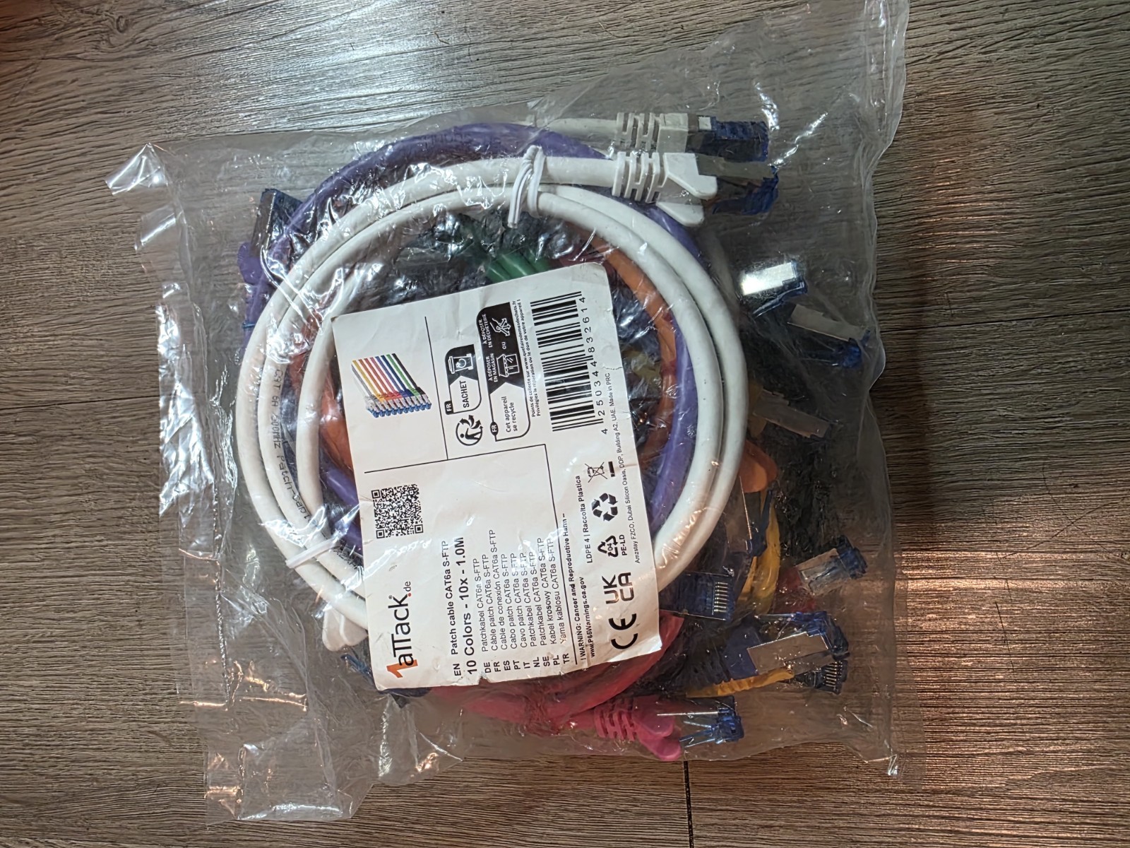 CAT 6a S-FTP Patch Cable, 10 Pack, 10 Colors, 1.0M - 3.28 FT (10 PK), Ethernet