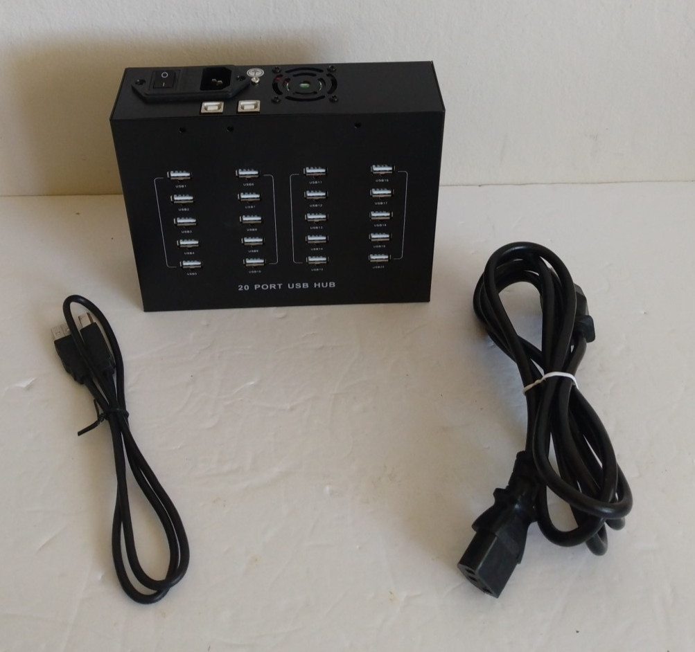 A-210P 20-Port USB Splitter 2.0 USB HUB 100-240V-50-60Hz With Power Cord & Cable