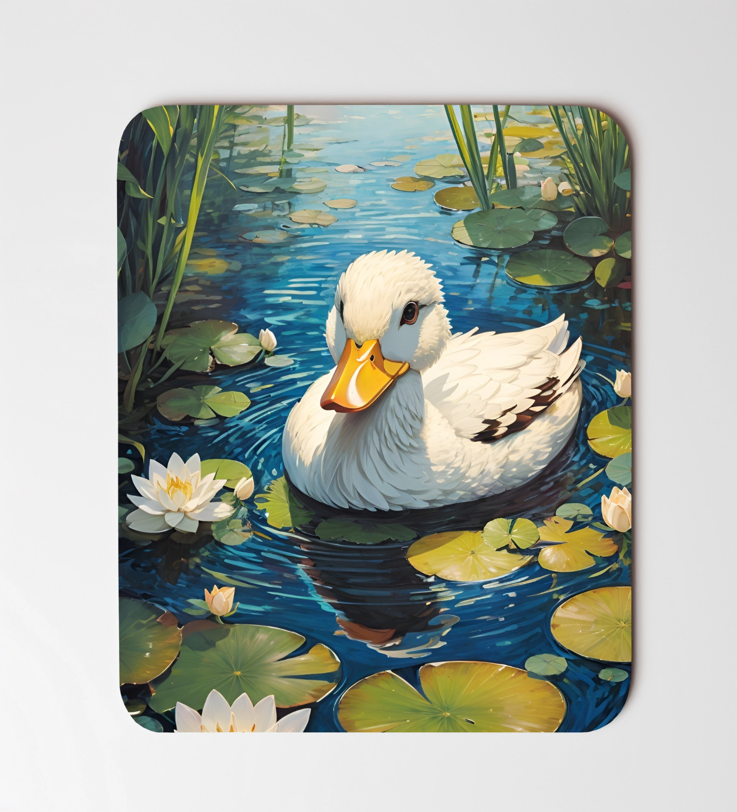 Cute White Duck in Pond Mouse Pad 8"x9.5" Desk Mat Non Slip Rectangle Mousepad