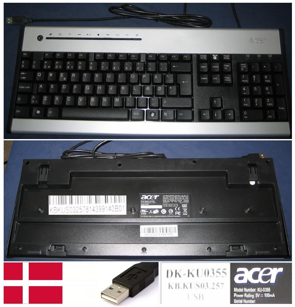 Usb Keyboard QWERTY Danish/ Acer KU0355 KU-0355 KB.KUS03.257 KBKUS03257