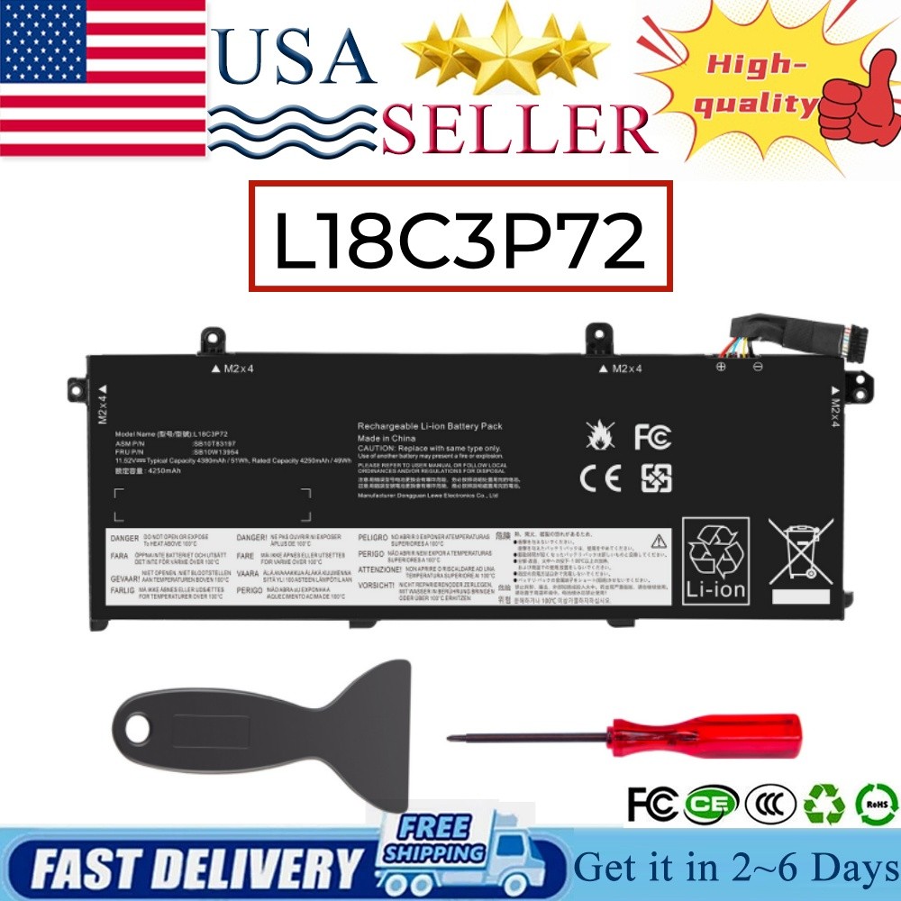 L18C3P72 L18M3P73 L18M3P74 Battery For Lenovo ThinkPad P43s T490 T495 T14 51Wh