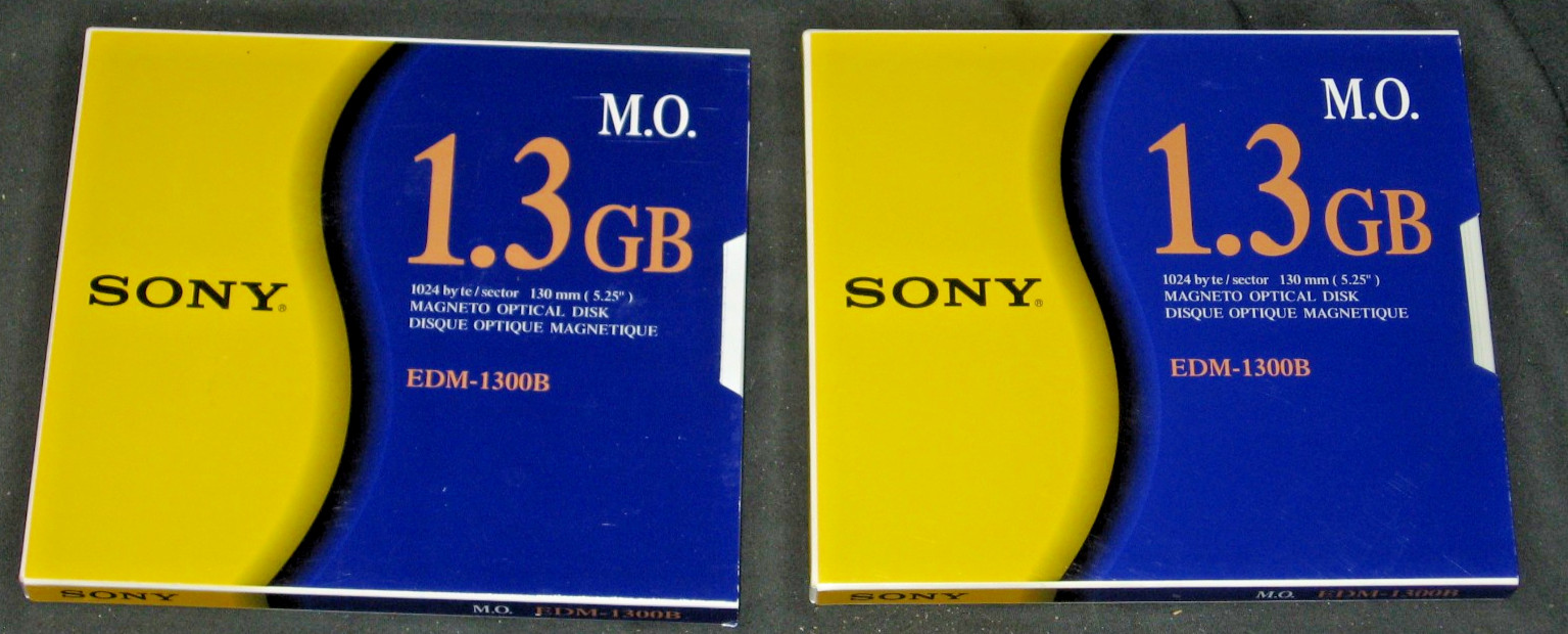 LOT OF 2 USED  MAGNETO OPTICAL DISK  SONY EDM-1300B  1.3GB EACH