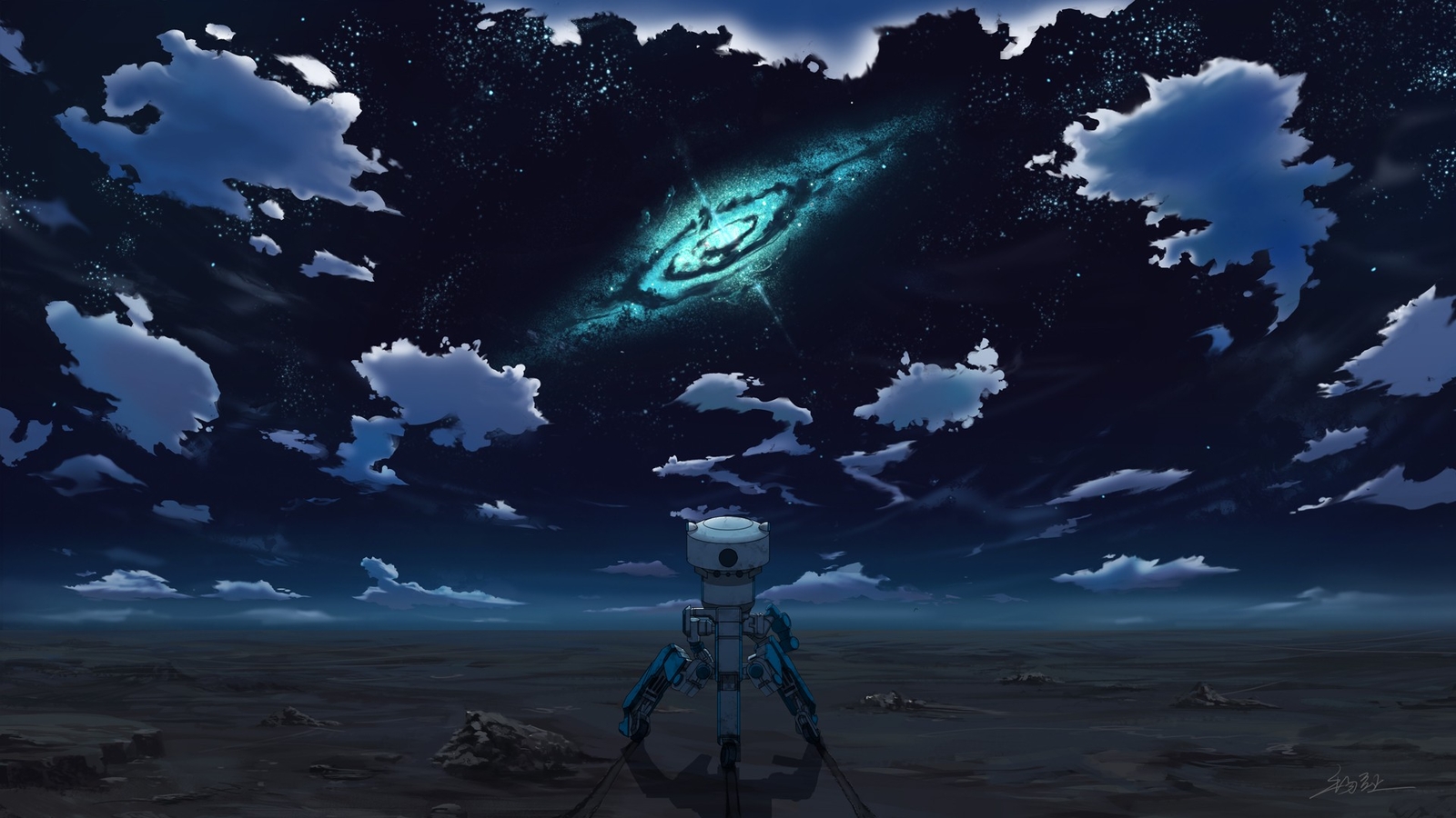 Landscape night space rakuen tsuihou stars robot desert Custom Gaming Mat Desk