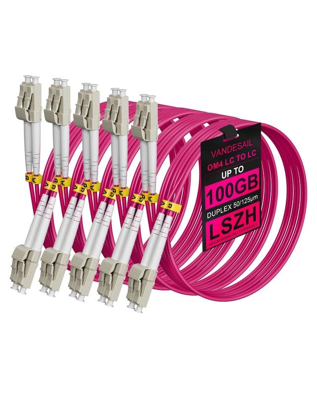 OM4 LC to LC Fiber Patch Cable 5pack,1/10/40/100Gbs Multimode Duplex Optical ...