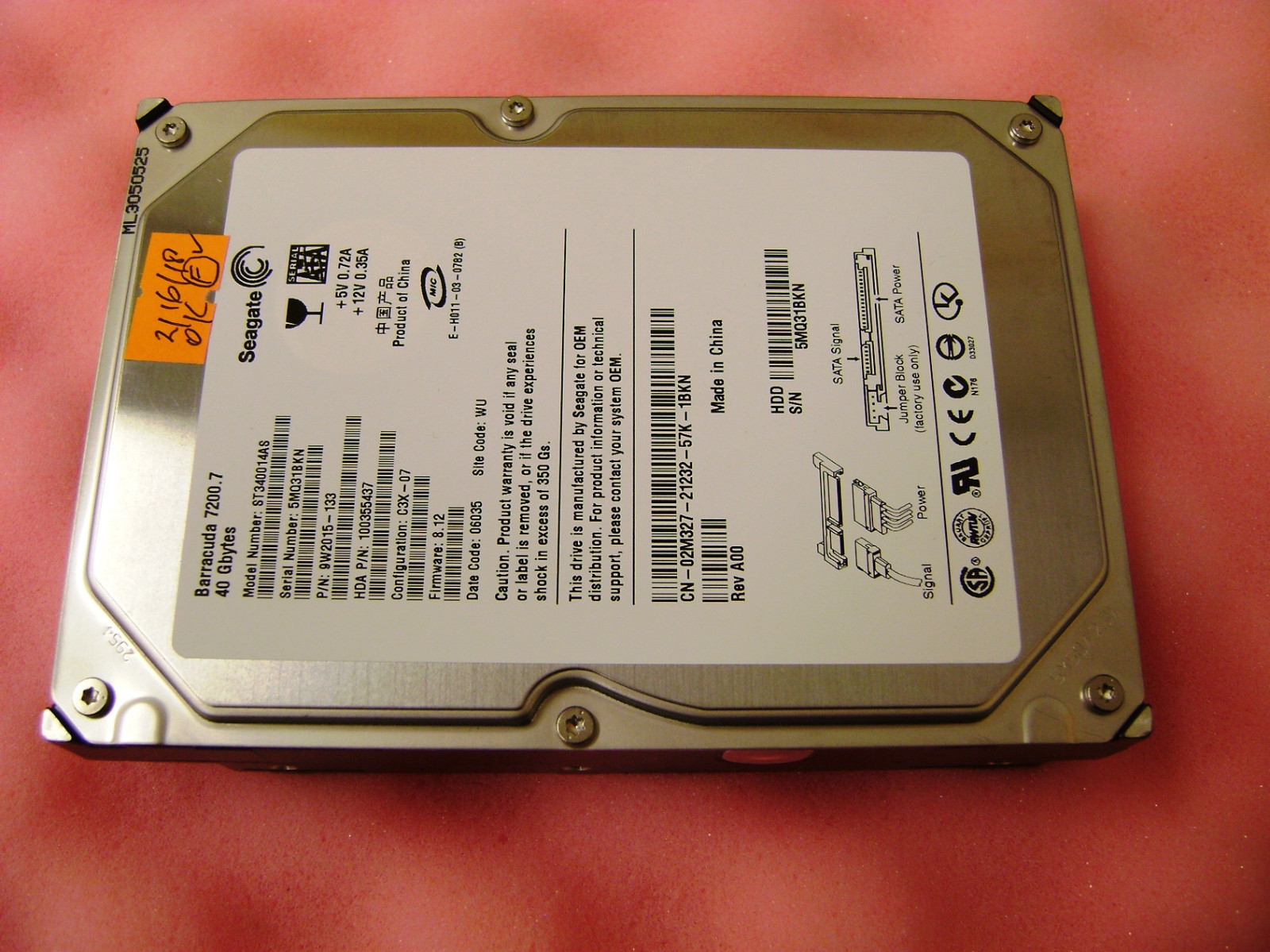 Dell/Seagate ST340014AS 40GB SATA 9W2015-133  FW: 8.12  C3X-07 WU DP/N 2M327